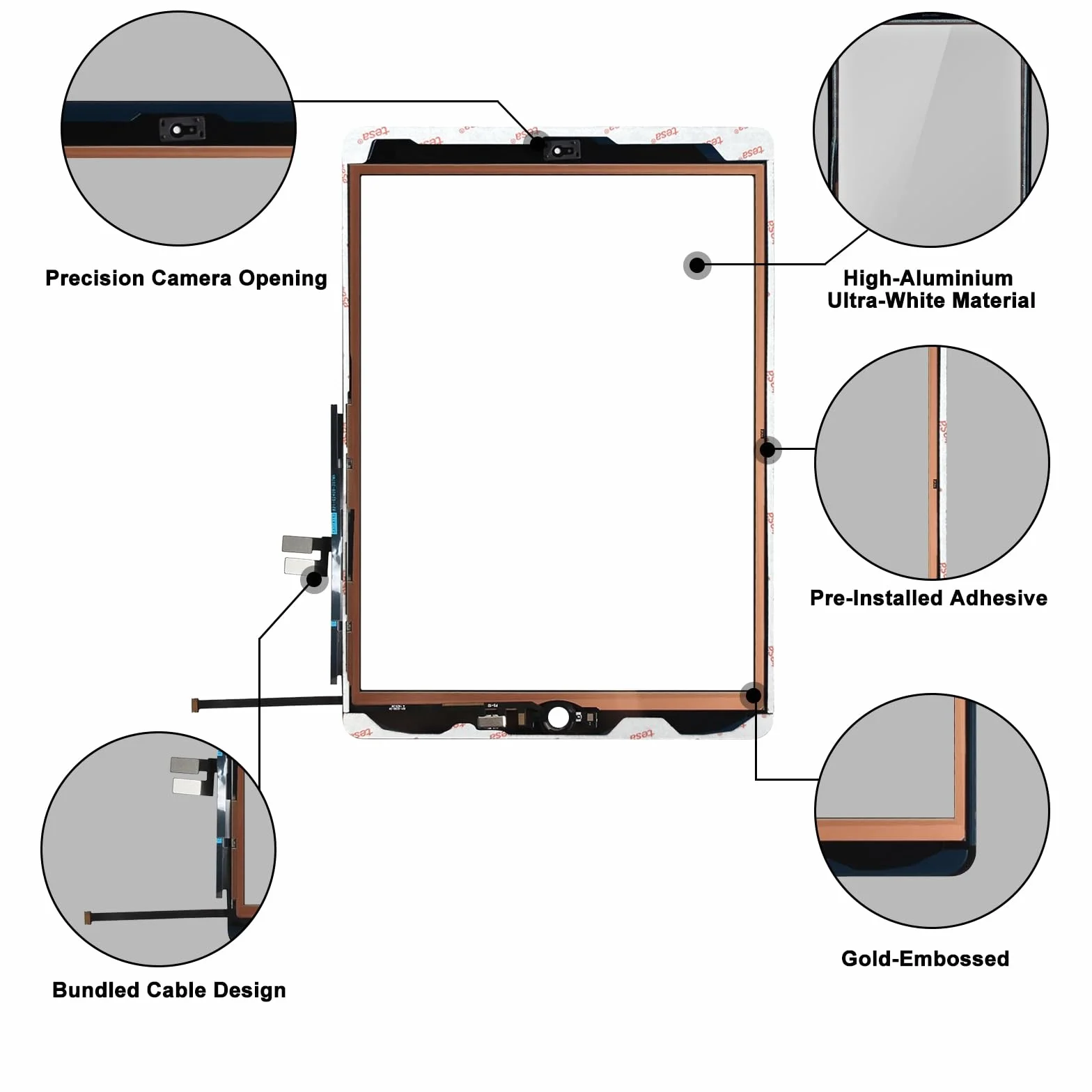 NB+ Schermo di ricambio per iPad 7/8 generazione Touch Glass 10,2" A2197/A2198/A2200/A2270/A2428/A2429/A2430, nessun tasto Home, kit di riparazione completo con video