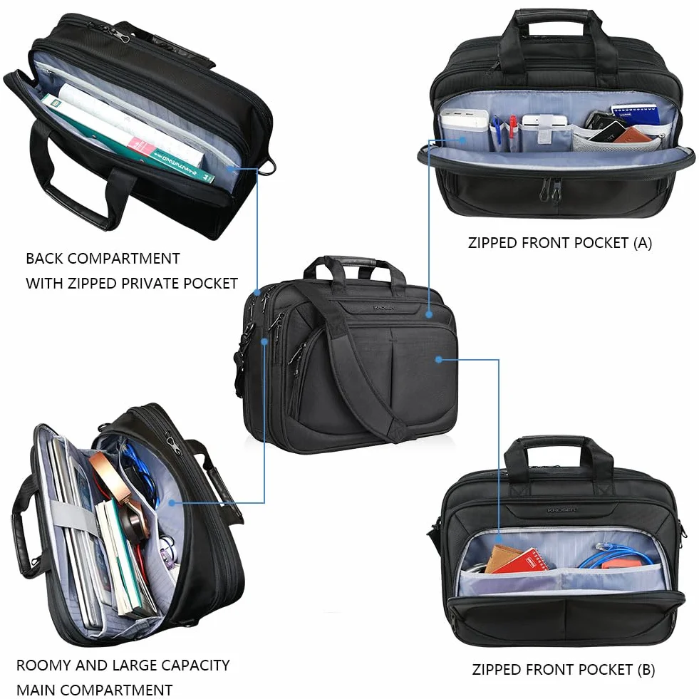 KROSER Borsa del Portatile Cartella Leggera Espandibile Aggiornata da 18" per Laptop 17.3" Borsa da Lavoro Premium Borsa Messenger Idrorepellente con Tasche RFID per Scuola/Viaggio/Donna/Uomo-Nero