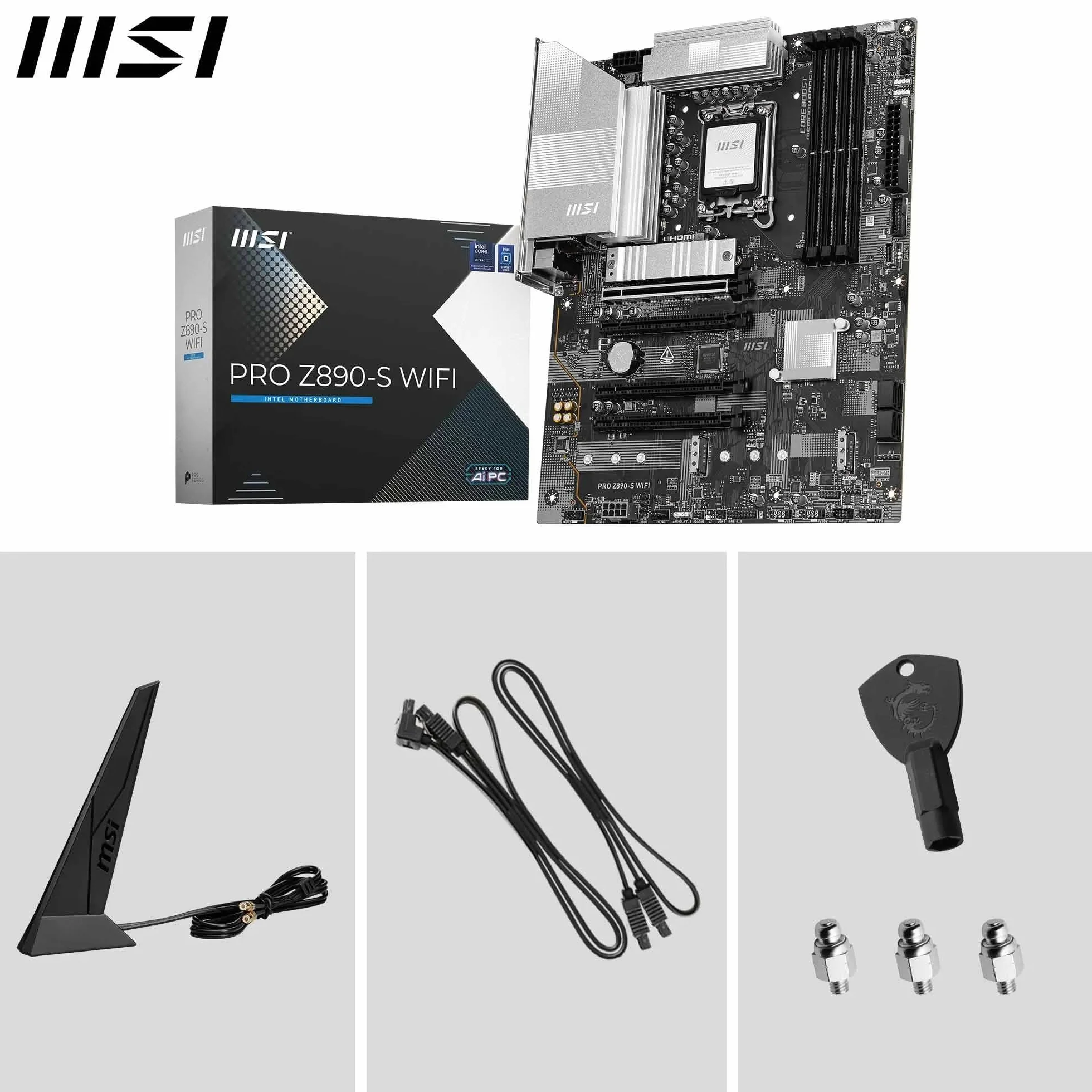 MSI PRO Z890-S WIFI Scheda Madre, ATX - Supporta i processori Intel Core Ultra (Serie 2), LGA 1851 - Memory Boost DDR5 (8600+ MT/s OC), PCIe 5.0 x16 e 4.0 x16, M.2 Gen5, Wi-Fi 7, LAN 2.5G