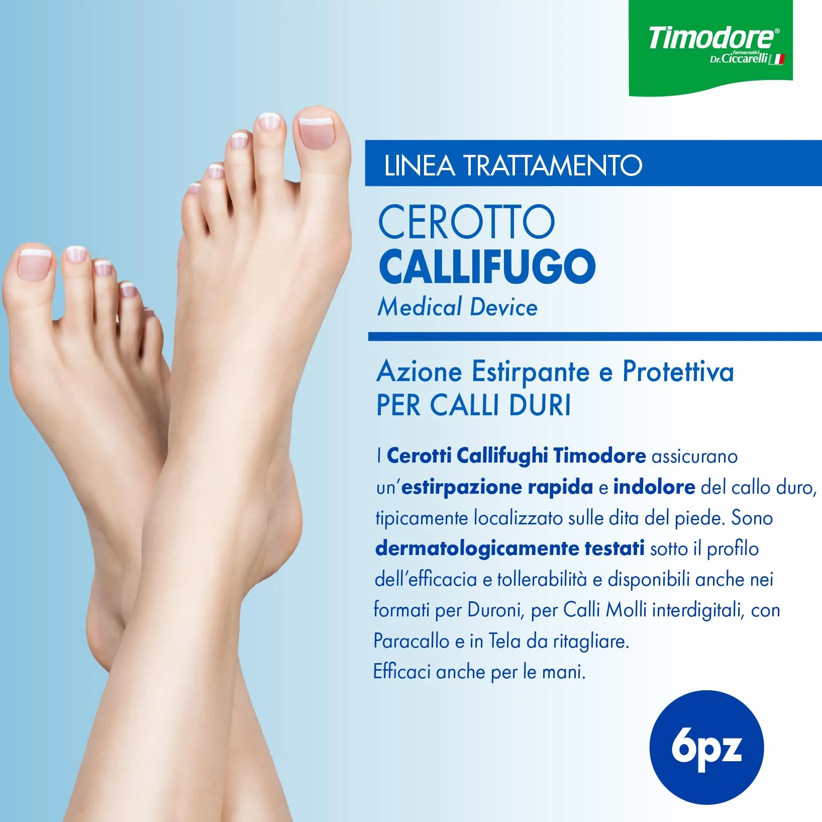 Cerotto Callifugo per Calli Duri dei Piedi, Timodore, 6 Pezzi, Made in Italy