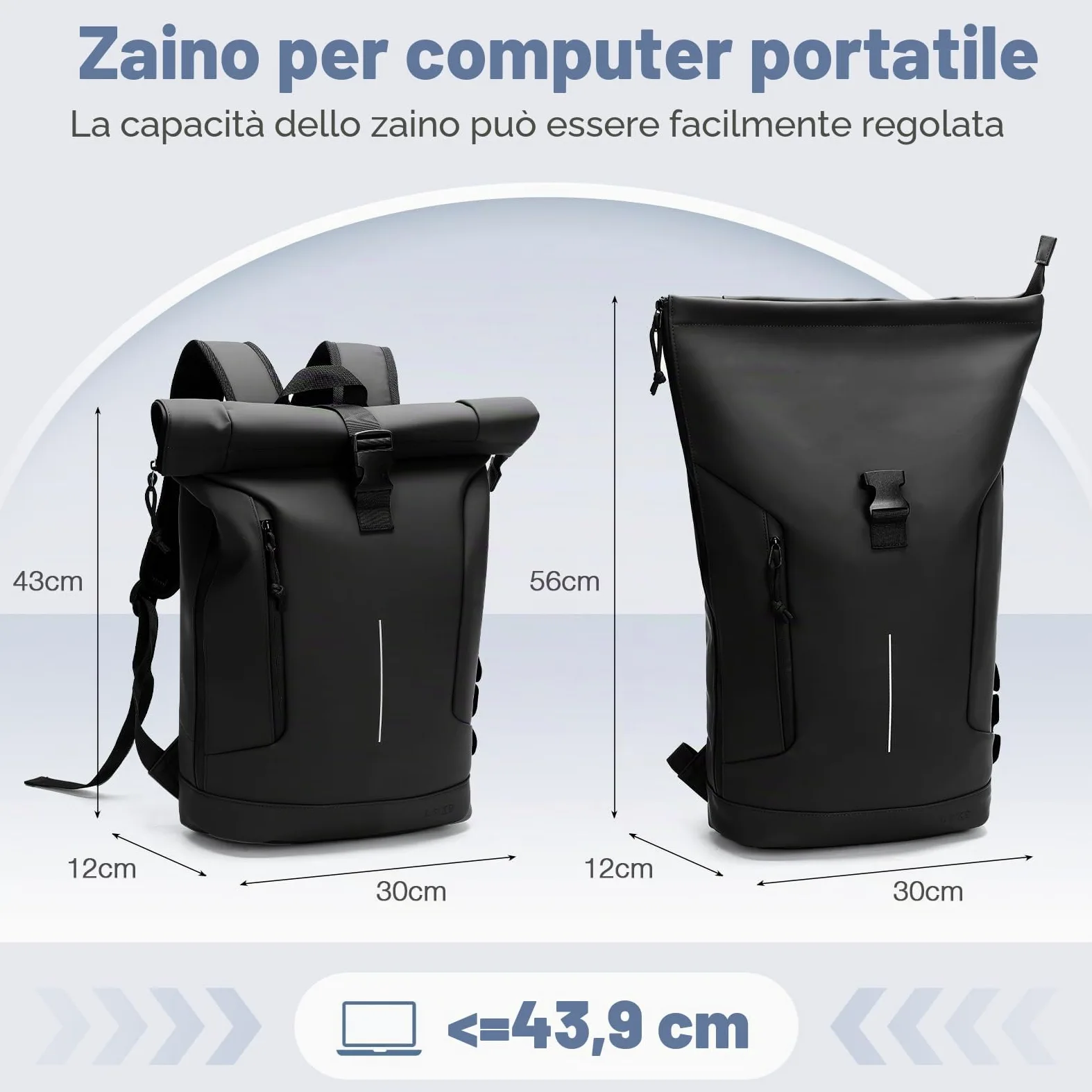 Zaino Rolltop Uomo Donna, Zaino Porta PC 17 Pollici Impermeabile, Grande zainetto da Viaggio Uomo Rains Zaini, Zaini Lavoro Uomo Elegante per Viaggi Lavoro Università Scuola Casual