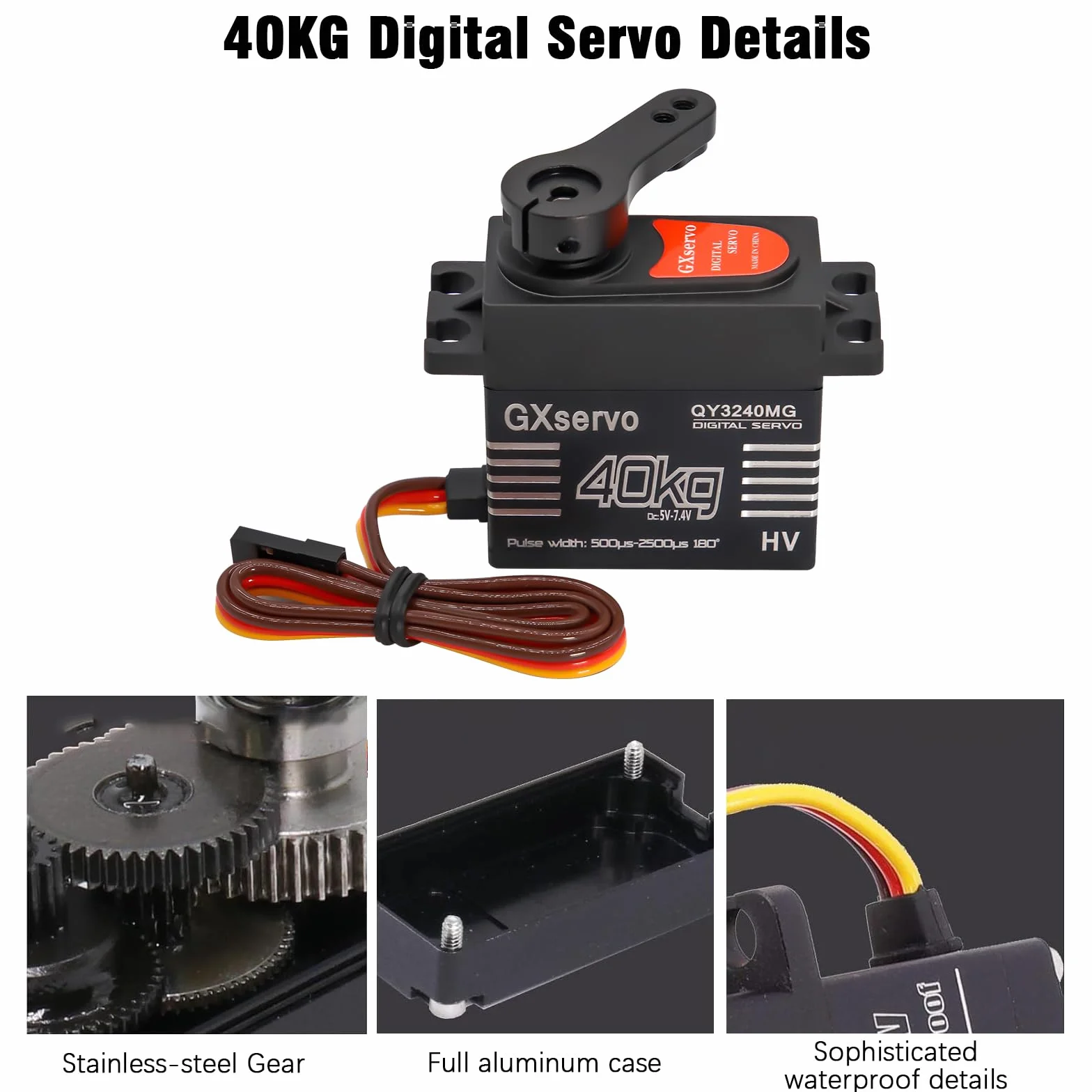 Digitale Servomotore Binghe 1 pezzi 40KG Servo Digitale Metal Servomotore 40KG Servo Motore con Ingranaggi in Metallo per Auto RC 1/10 1/8 Elicottero compatibile con Arduino
