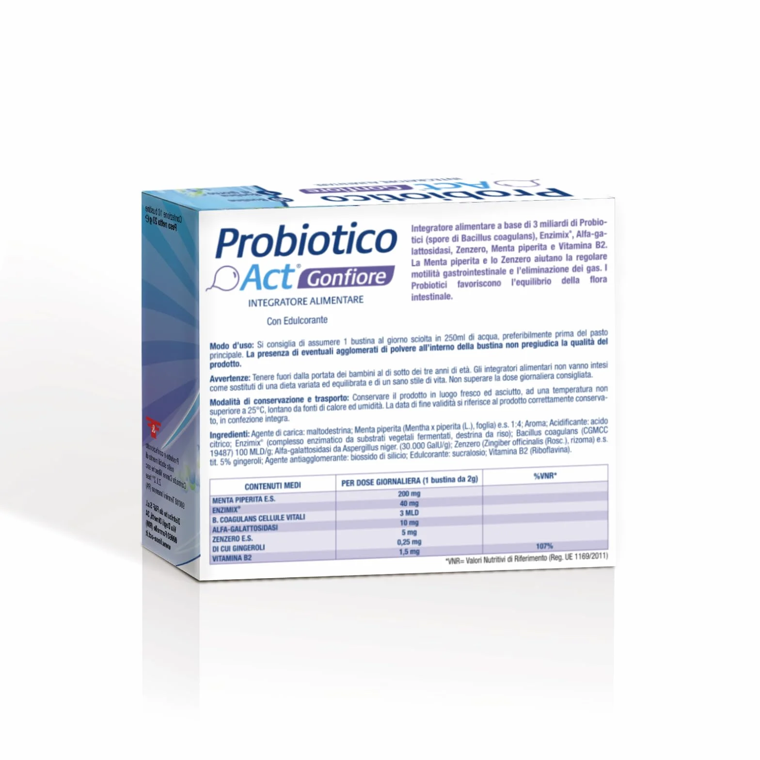 Probiotico Act Gonfiore Integratore Alimentare 3 Miliardi Probiotici Regolare Motilità Gastrointestinale Senza Glutine Lattosio 10 Bustine