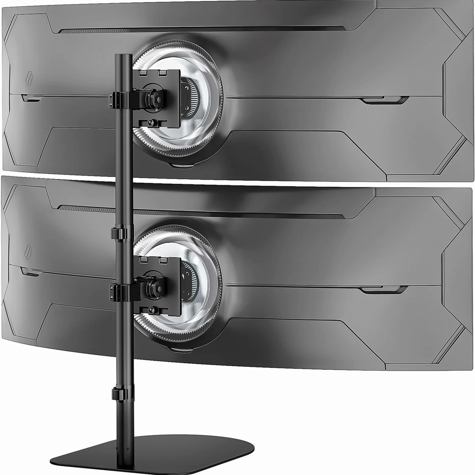 Supporto per monitor 2 monitor sovrapposti per monitor da 17-49 pollici, verticale impilabile, supporto per monitor autoportante, regolabile in altezza, max 20 kg per braccio, VESA 75/100 mm, nero