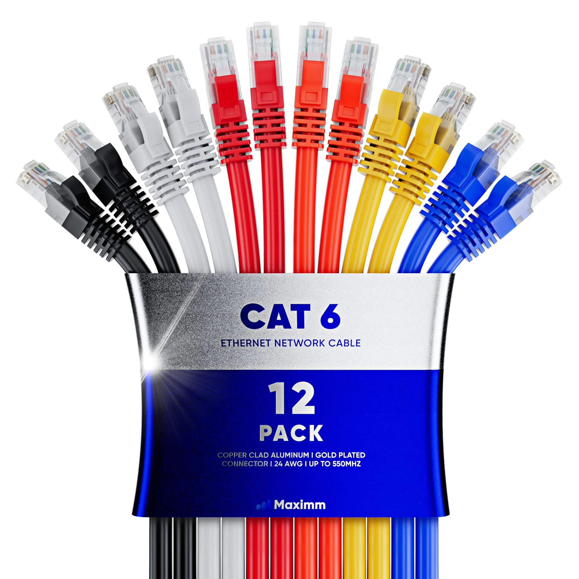 Maximm Cavo Ethernet Cat 6 da 12 m, cavo Cat6, cavo LAN, cavo Internet, cavo patch e cavo di rete - UTP (multicolore) 12 m