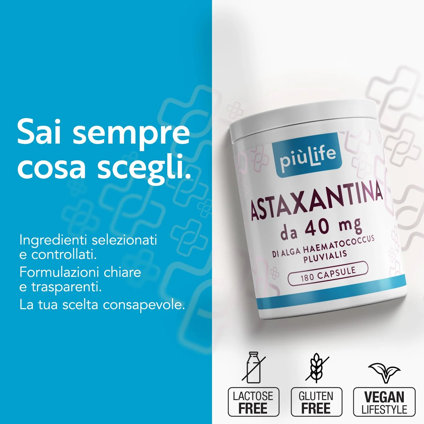 PiùLife Astaxantina Pura 40mg Da Alga Haematococcus Pluvialis Integratore Antiossidante Pelle Vista