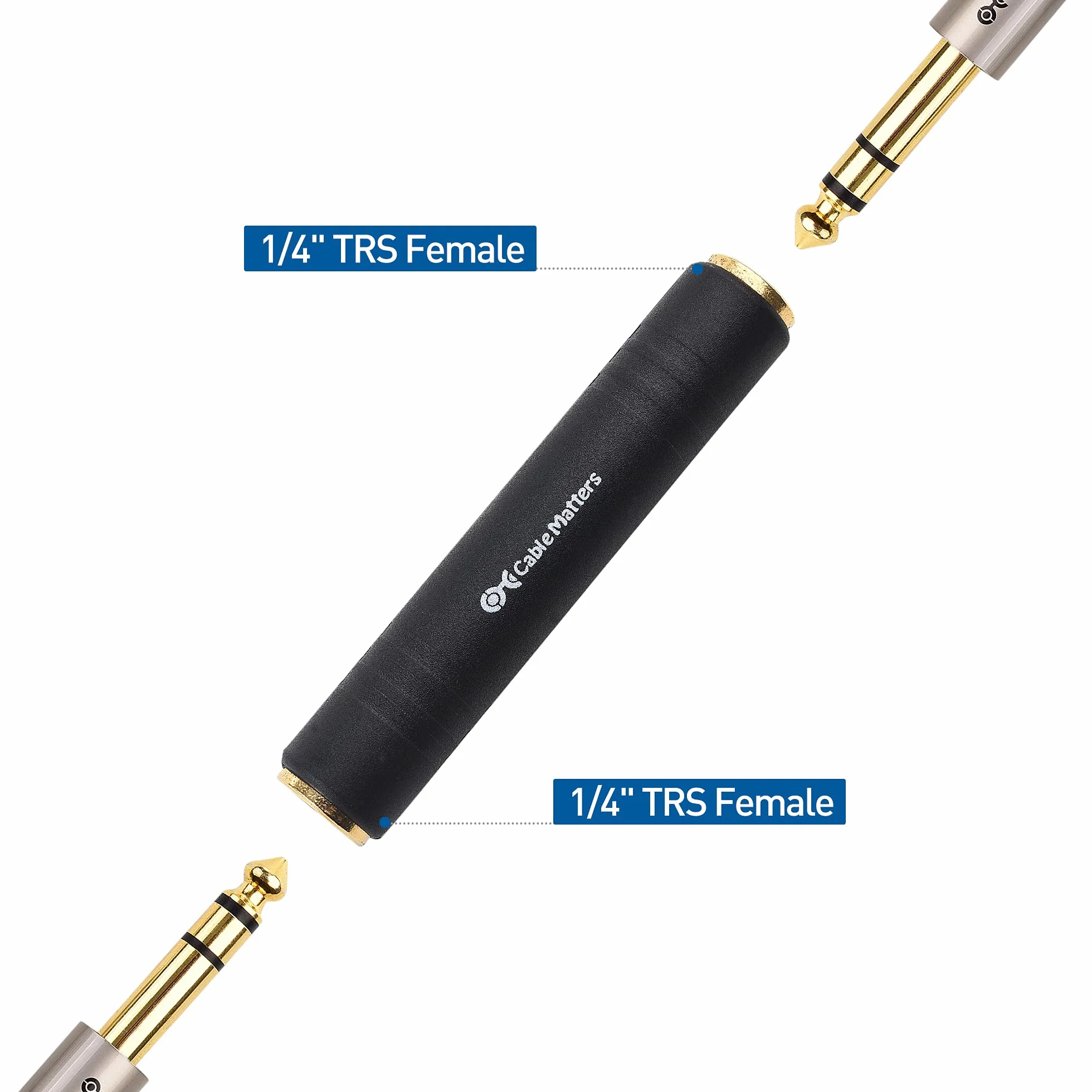 Cable Matters Confezione da 2 pezzi di adattatore di estensione TRS da 6,35 mm (adattatore da femmina a femmina da 6,35 mm)