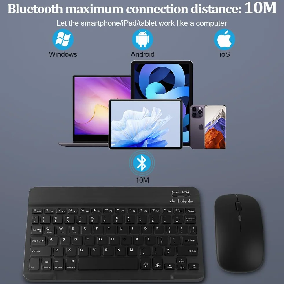 Aolso Tastiera Retroilluminata Bluetooth Set con Retroilluminazione, Ultrasottile Tastiera e Mouse Wireless Ricaricabili e Silenziosi con Supporto Telefono per iPad/Samsung/iOS/Android/Windows, Nero