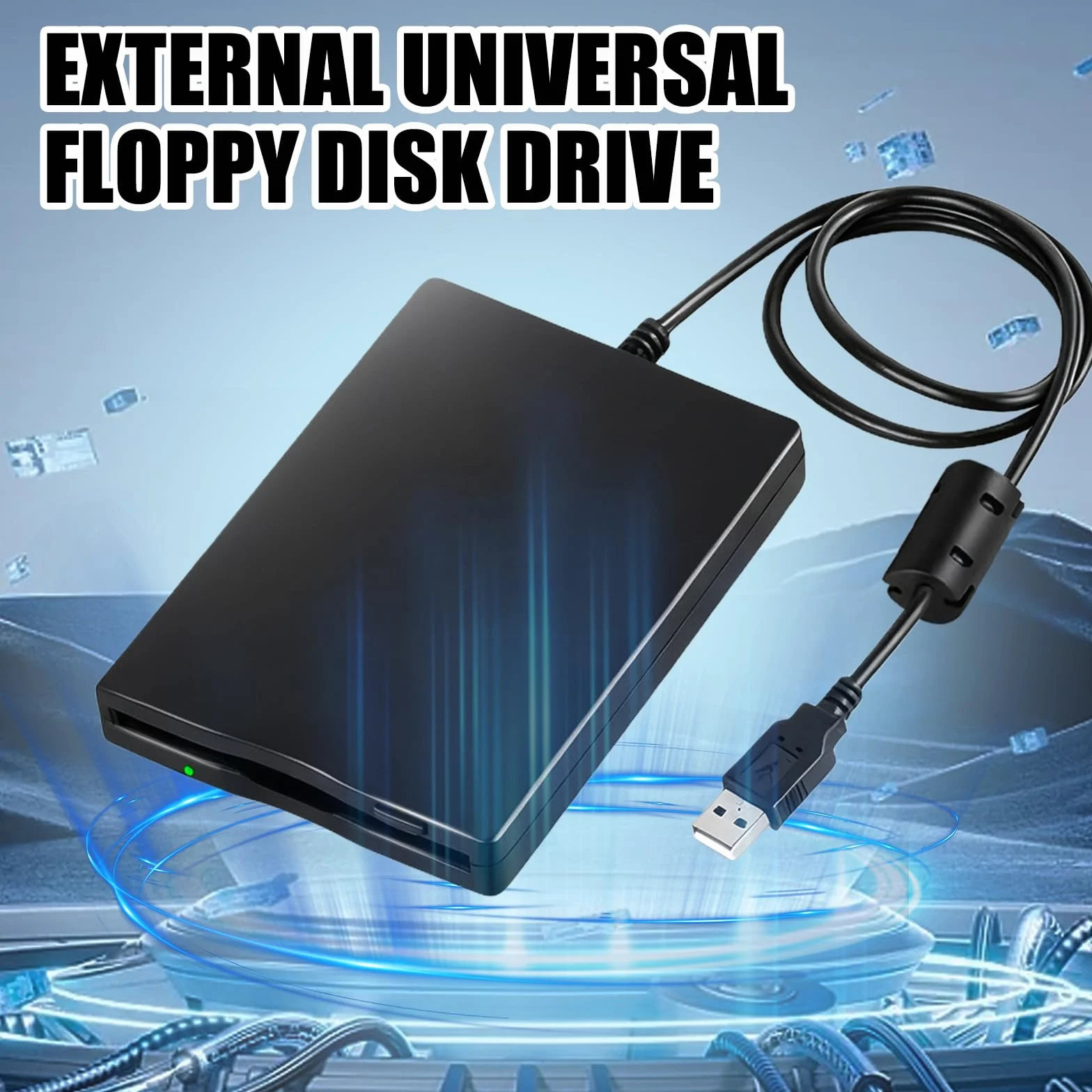 Leikurvo Unità floppy esterna USB portatile FDD 1,44 MB 3,5 pollici, Slimline Floppy Disk Drive esterno lettore di schede per computer esterno rimovibile compatibile con PC e MAC, Plug and Play, nero