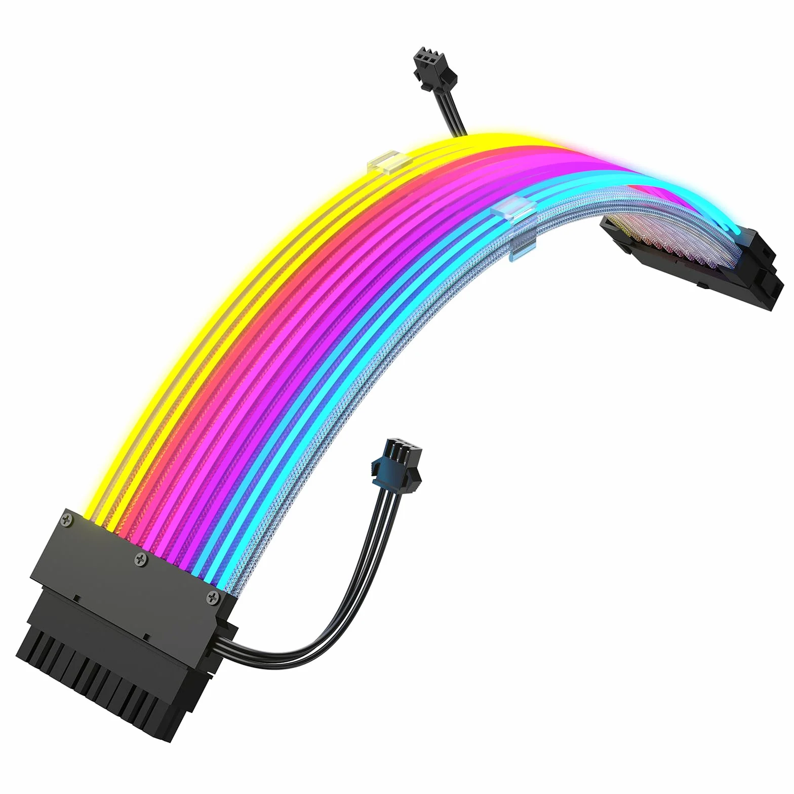 J&D Cavo Alimentatore RGB 24 Pin, Design a Nastro in Fibra Ottica con 24 LED, Cavo di Prolunga RGB Resistente per Connettore ARGB 5V 3 Pin, Cavo Intrecciato in Filo di Alluminio Bianco, 24,5 cm