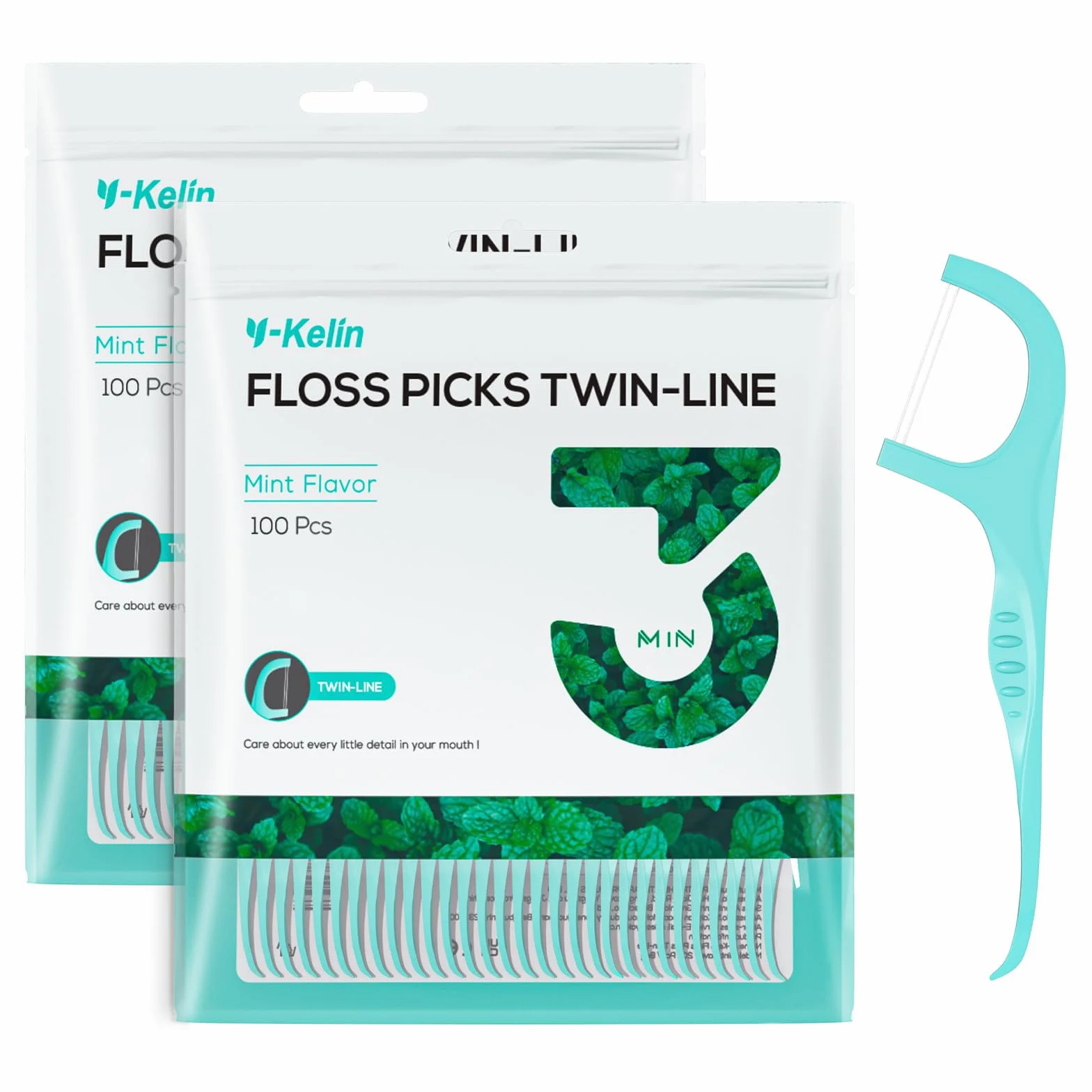 Y-Kelin 200 filo interdentale con doppio filo bastoncini pulizia dentale menta