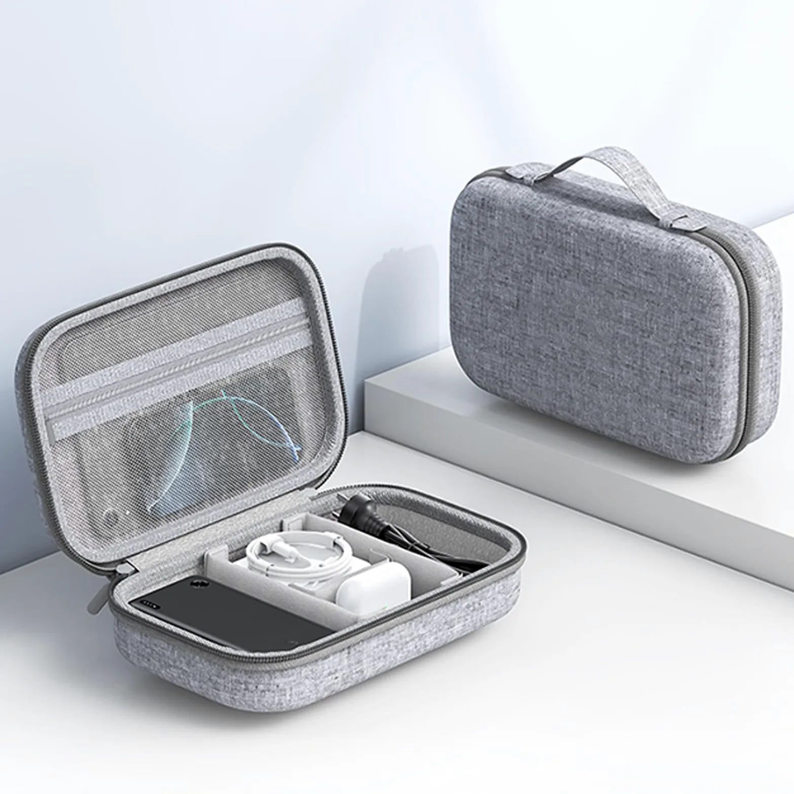 Custodia ergonomica doppia custodia protettiva impermeabile organizer per viaggio antiurto gadget elettronici borsa di immagazzinaggio, grigio
