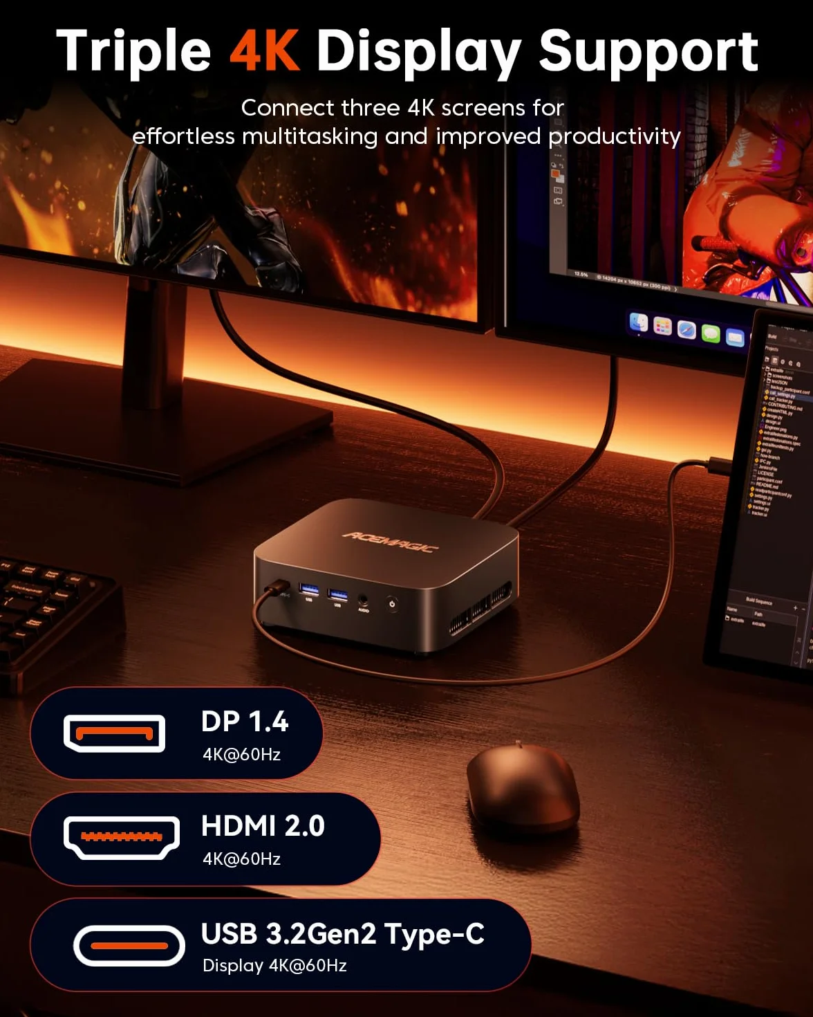 ACEMAGIC Kron Mini K1 Mini PC AMD Ryzen 5 7430U 16GB LPDDR4 RAM 512GB M.2 SSD AMD Radeon Graphics WiFi 6 BT 5.2