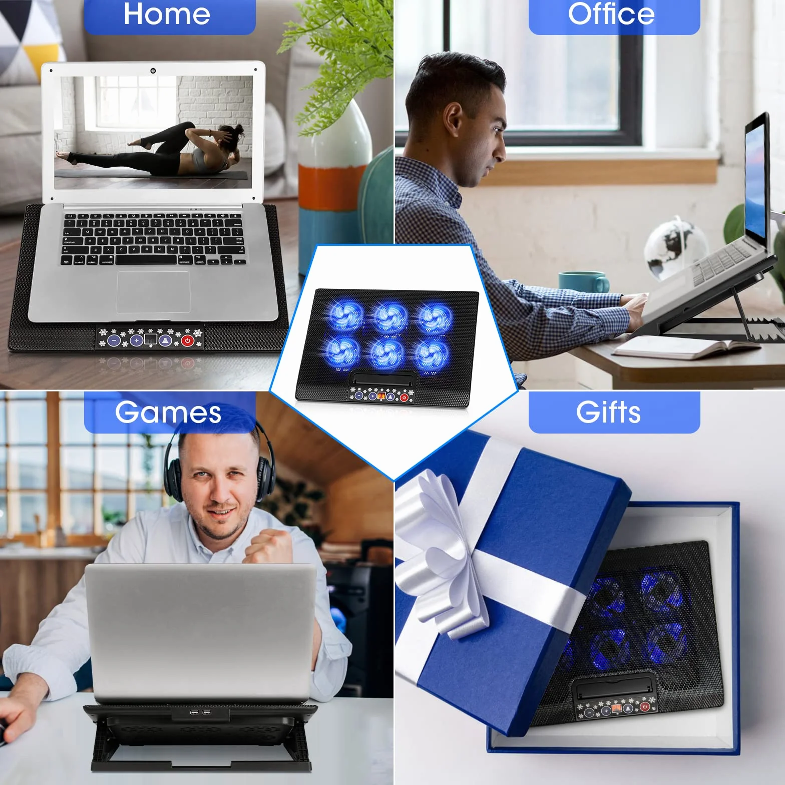 Base Raffreddamento PC Portatile, Supporto Notebook Altezza Regolabile Silenzioso per Laptop 12-17"