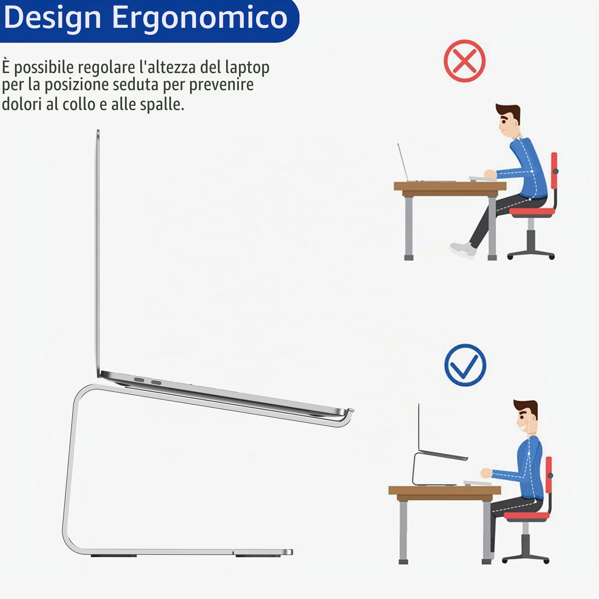 BESIGN LS03S Supporto PC Portatile, Supporto per Portatile Ergonomico in Alluminio, Supporto per Laptop Compatibile con Portatili da 10-15,6", Metallo Argento