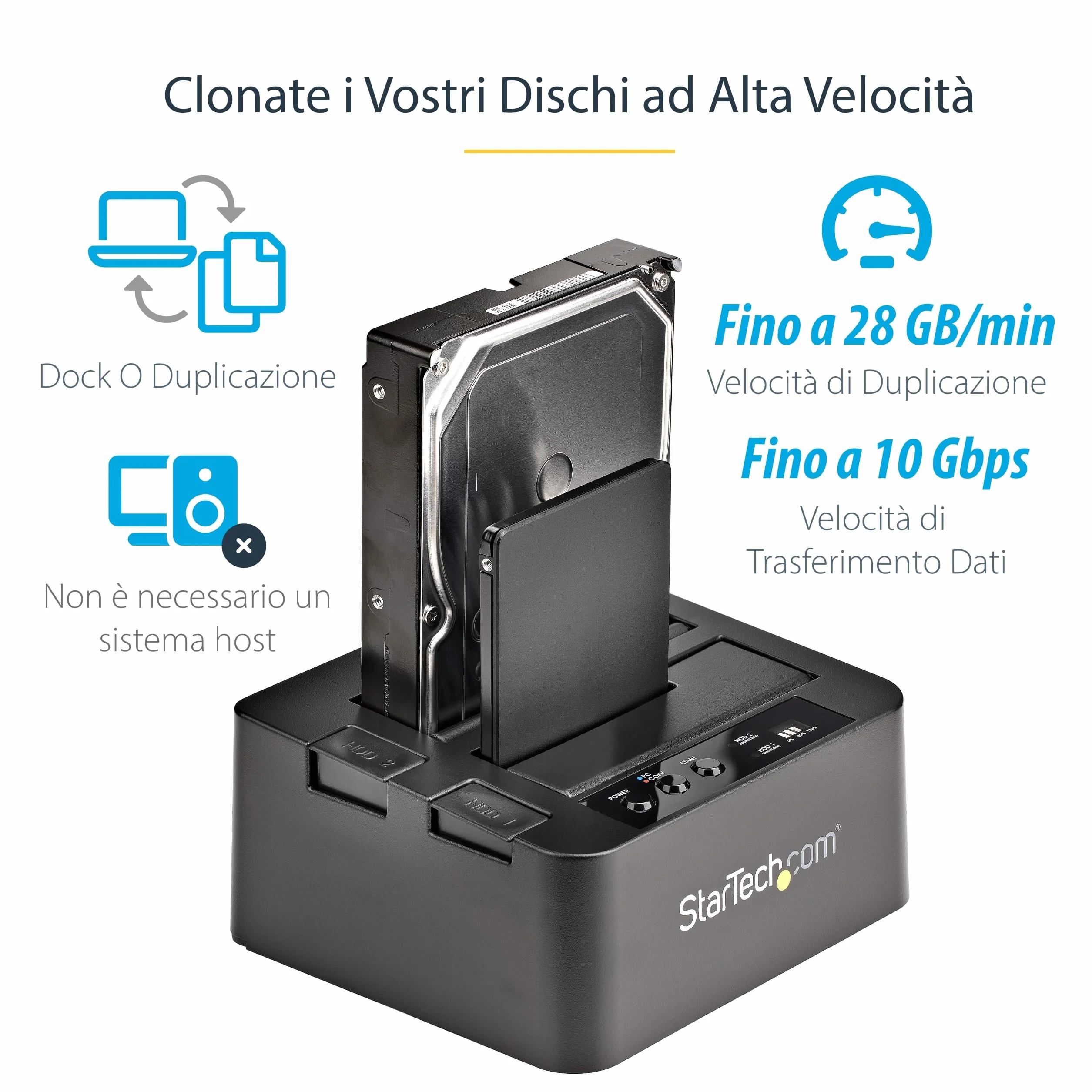 StarTech.com Docking Station per Hard Disk USB 3.1 10Gbps 2 Slot SATA III 2.5" 3.5" Clonatore SDOCK2U313R