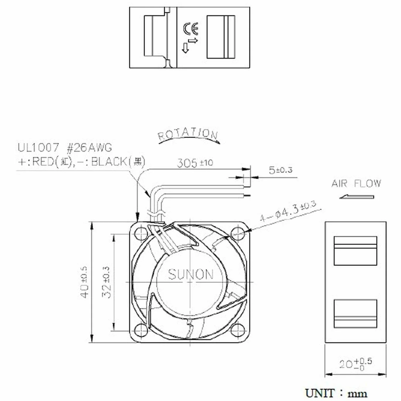 Sunon HA40201V41000UA99 Ventola 40x40x20mm 12V DC 0,38W 9,3m³/h 4500U/Min