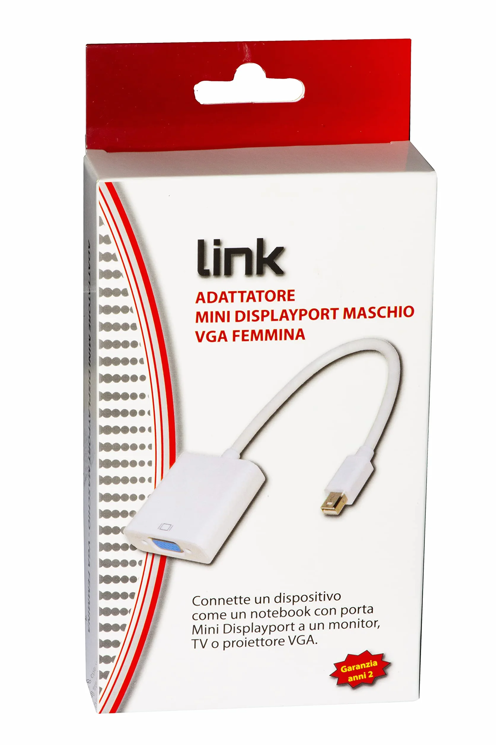 Link LKADAT14 - Adattatore Mini DisplayPort Maschio a VGA Femmina (15 cm, Bianco) – Collegamento Notebook a Monitor o proiettore – Plug And Play Senza necessità di Software