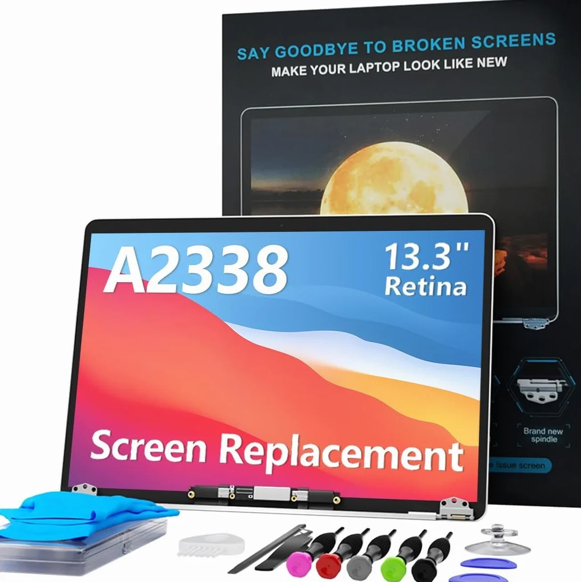 A2338 - Schermo di ricambio 13,3" per MacBook Pro Retina 2020 (M1) e 2022 (M2) (modello: EMC 3578, EMC 8162, MYD83, MYD92, MYDA2, MYDC2, MNEQ3, MNEP3, MNEJ3) completo schermo LCD (grigio)