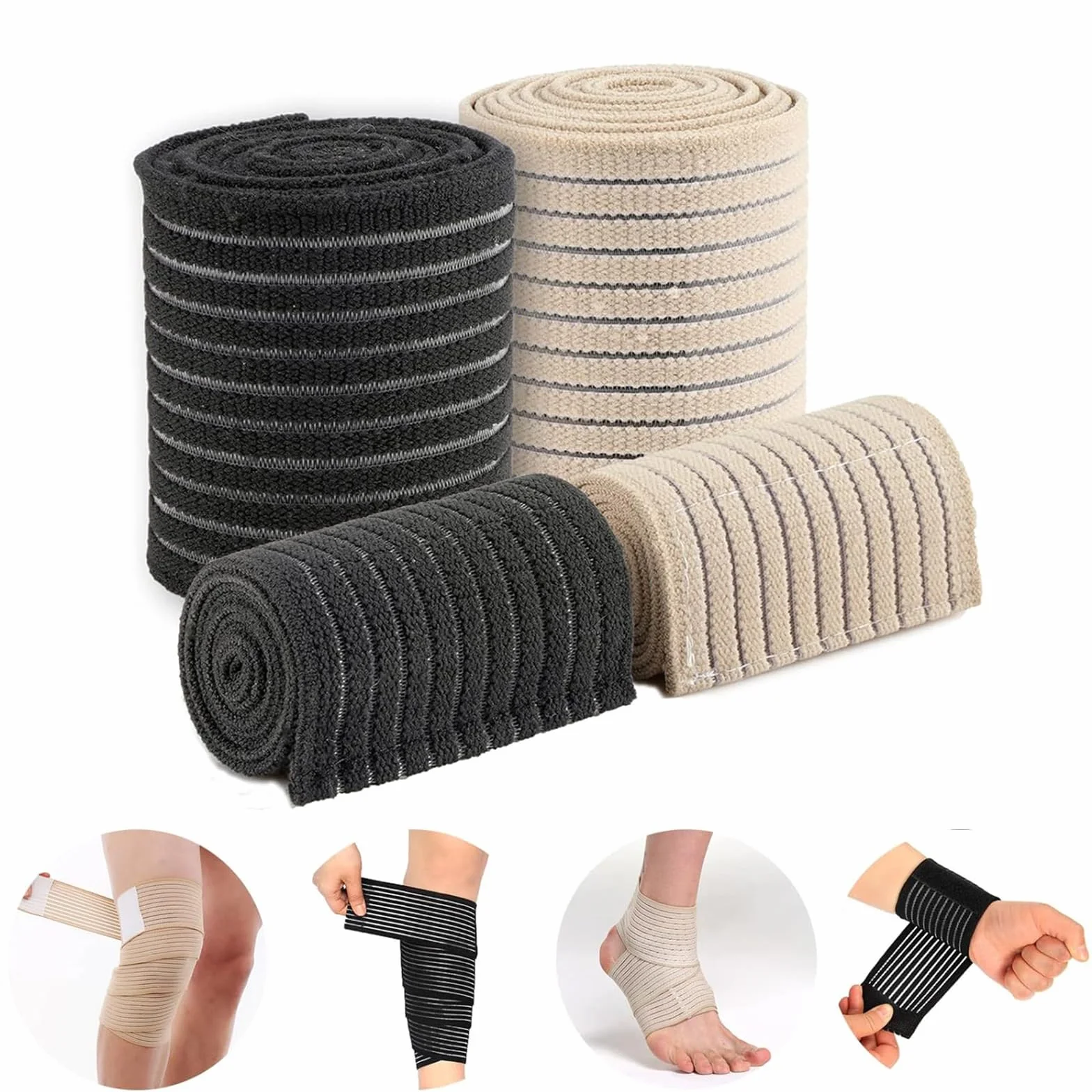 Polpaccera Compressione Benda Elastica Compressiva 4 Pezzi Uomo e Donna Autoadesiva Ginocchiera Regolabile