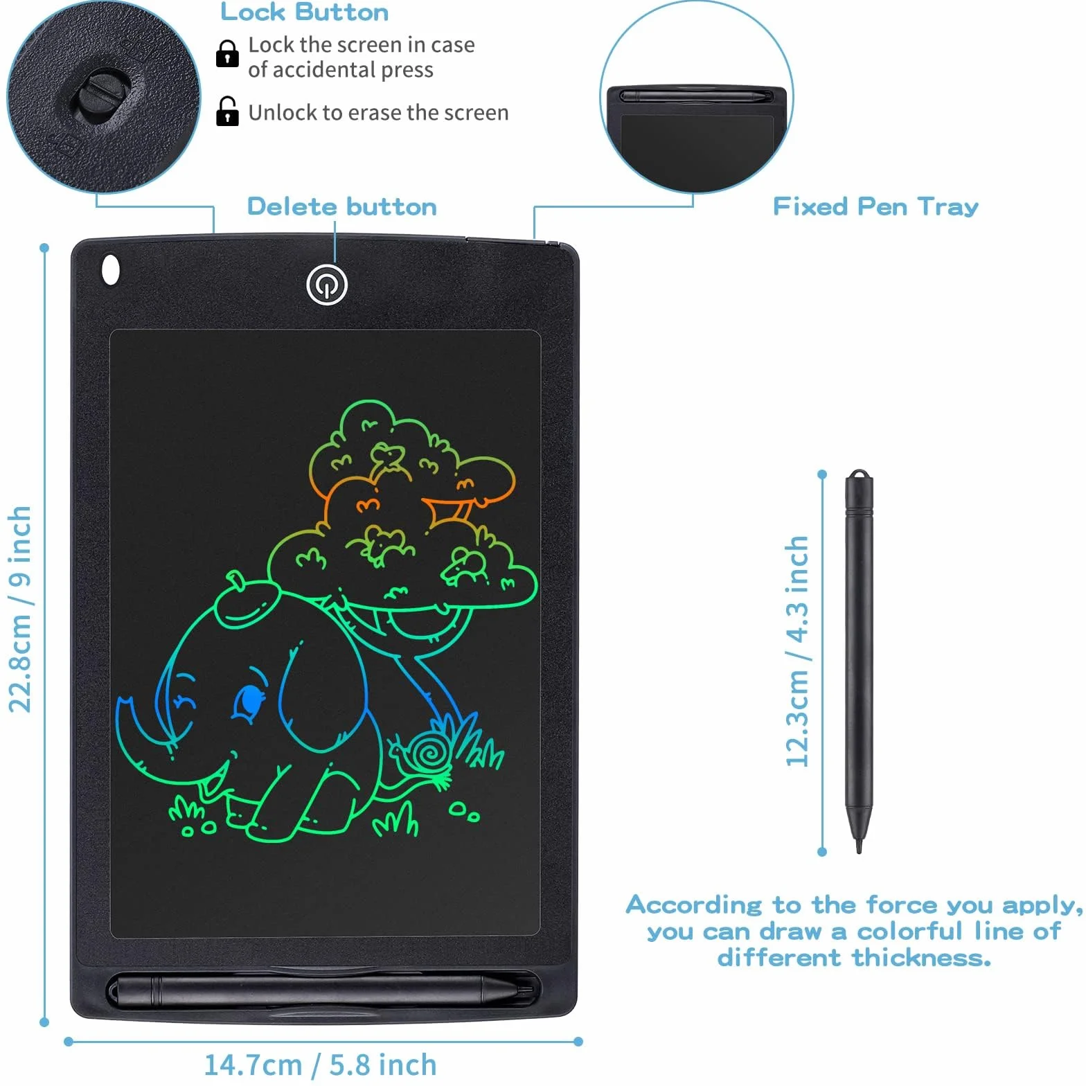 Coolzon Tavoletta Grafica LCD 10 Pollici con Lavagnetta Cancellabile per Bambini, Nero