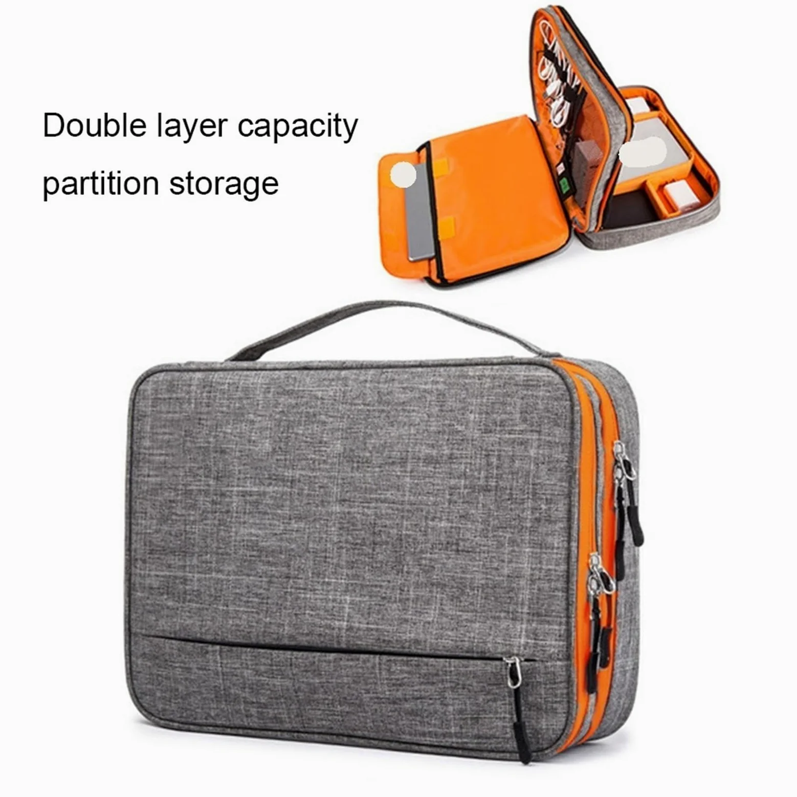Borsa Organizer Cavi Borsa for accessori elettronici a doppio strato, con scomparti separati, strisce staccabili, custodia organizer portatile for dischi rigidi e cavi(Gray)