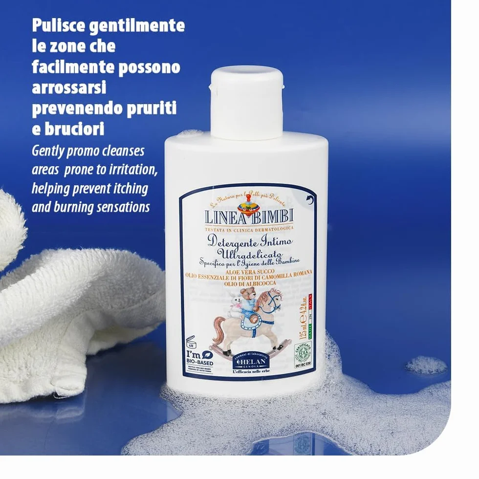 Helan Linea Bimbi Bio Detergente Intimo Delicato 125ml - Aloe Vera e Olio di Albicocca - Made in Italy