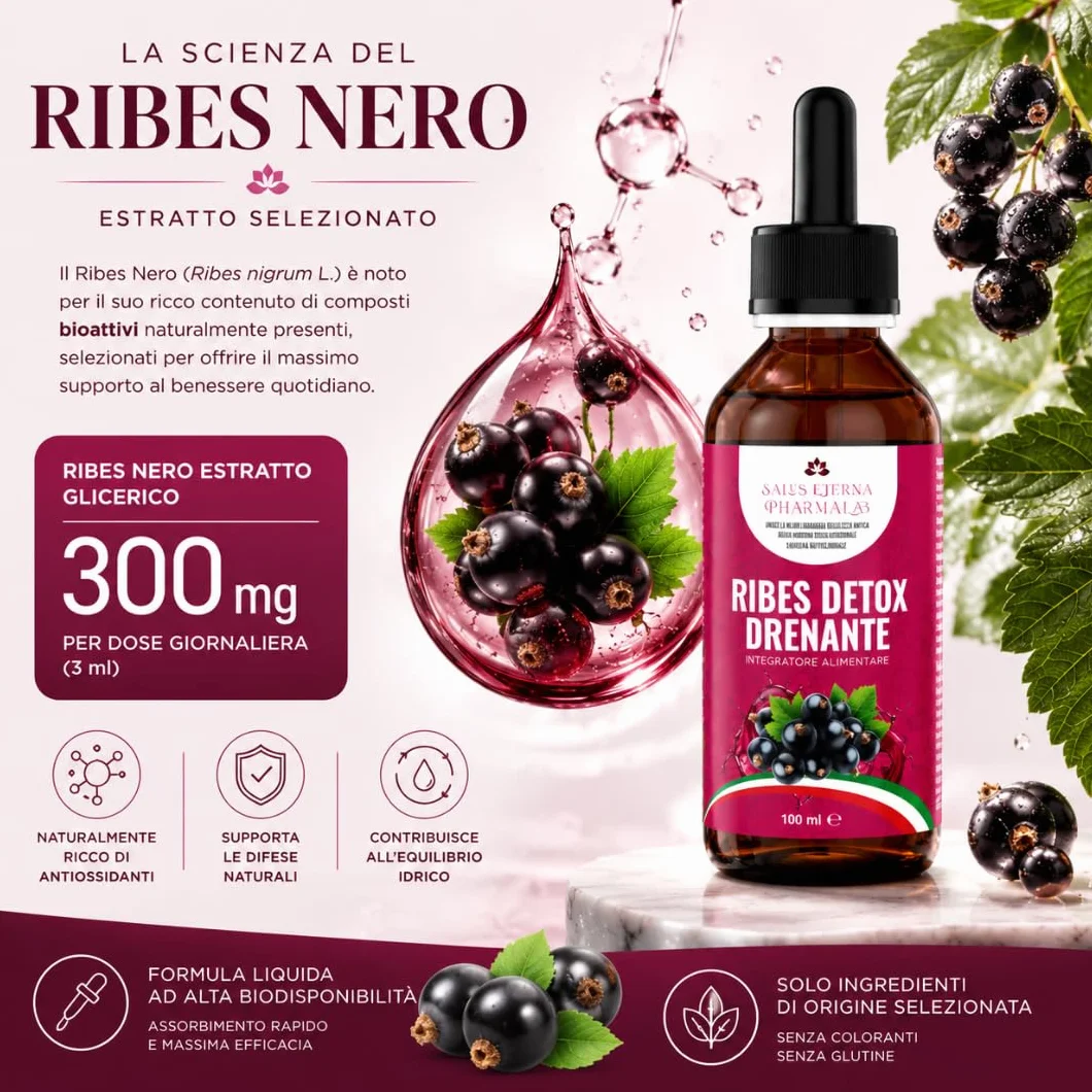Salus Eterna Ribes Nero Nigrum Detox Drenante Forte 100ml Depurativo Naturale Fegato Reni Antiossidante Diuretico Ritenzione Idrica