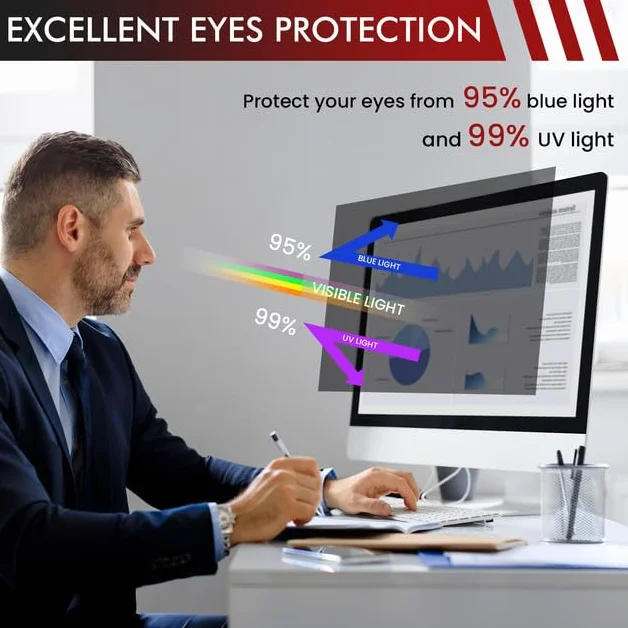 Filtro privacy per monitor da 24 pollici, pellicola protettiva per computer, protezione da sguardi indiscreti, rimovibile, anti luce blu, filtro privacy, protezione antiriflesso, 16:9 (531 x 298