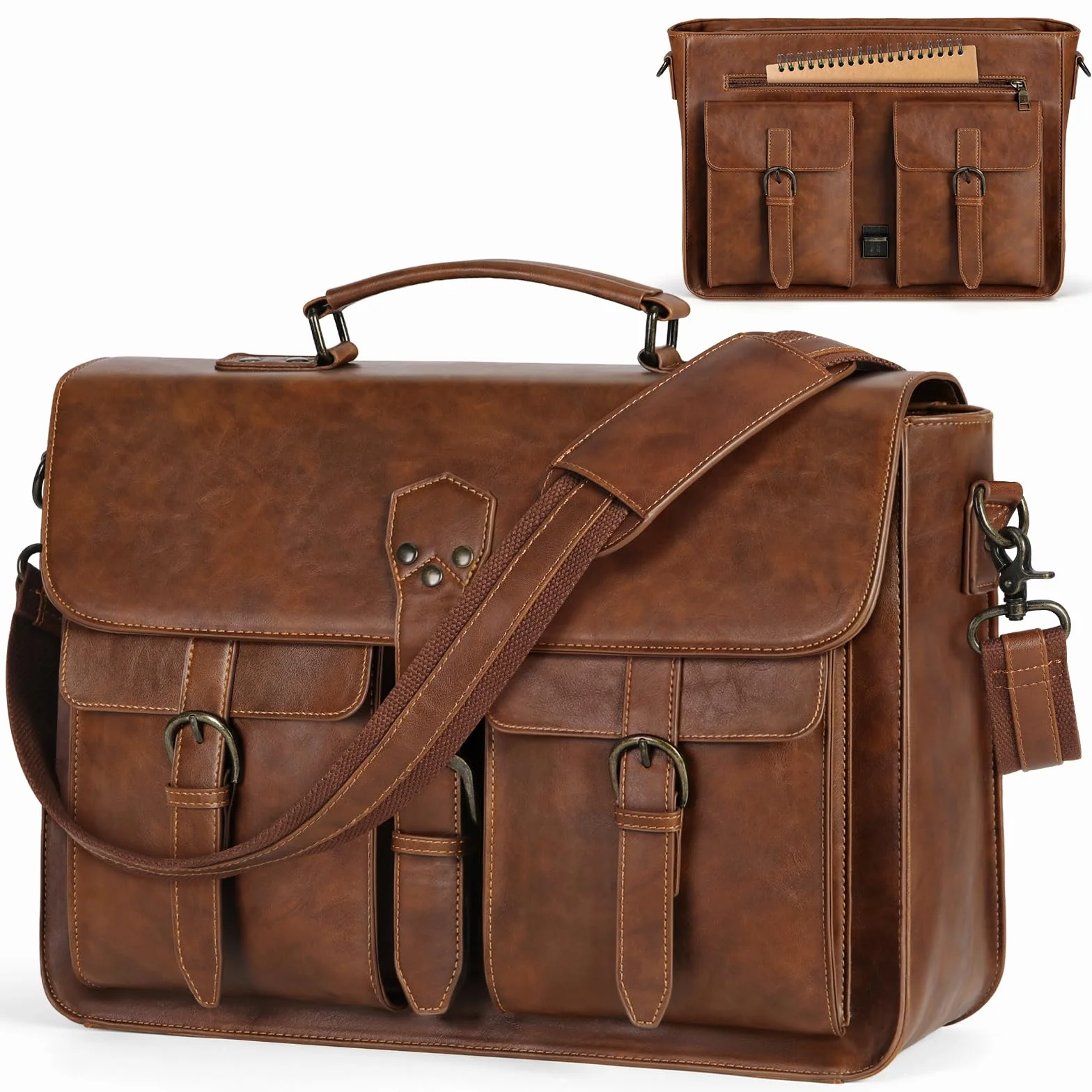 RAINSMORE Borsa Lavoro Uomo Pelle Tracolla Messenger Bag Borsa Porta Pc Portatile Computer Vintage per Laptop a Spalla da Uomo Donna Valigetta Custodia per Università Scuola Insegnanti 15.6 Pollici