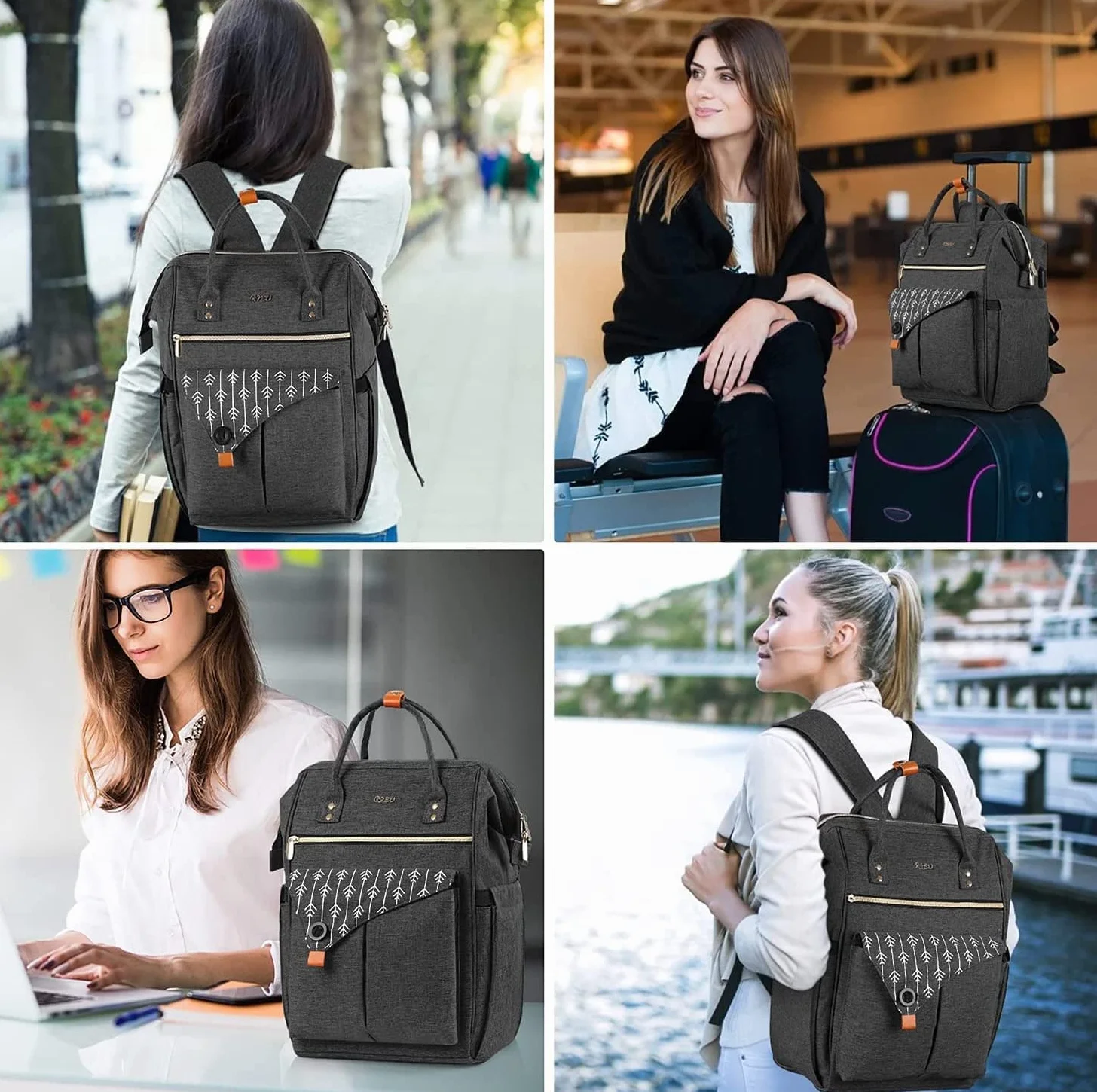 Zaino da donna, per laptop, zaino per la scuola, per ragazze, con porta di ricarica USB