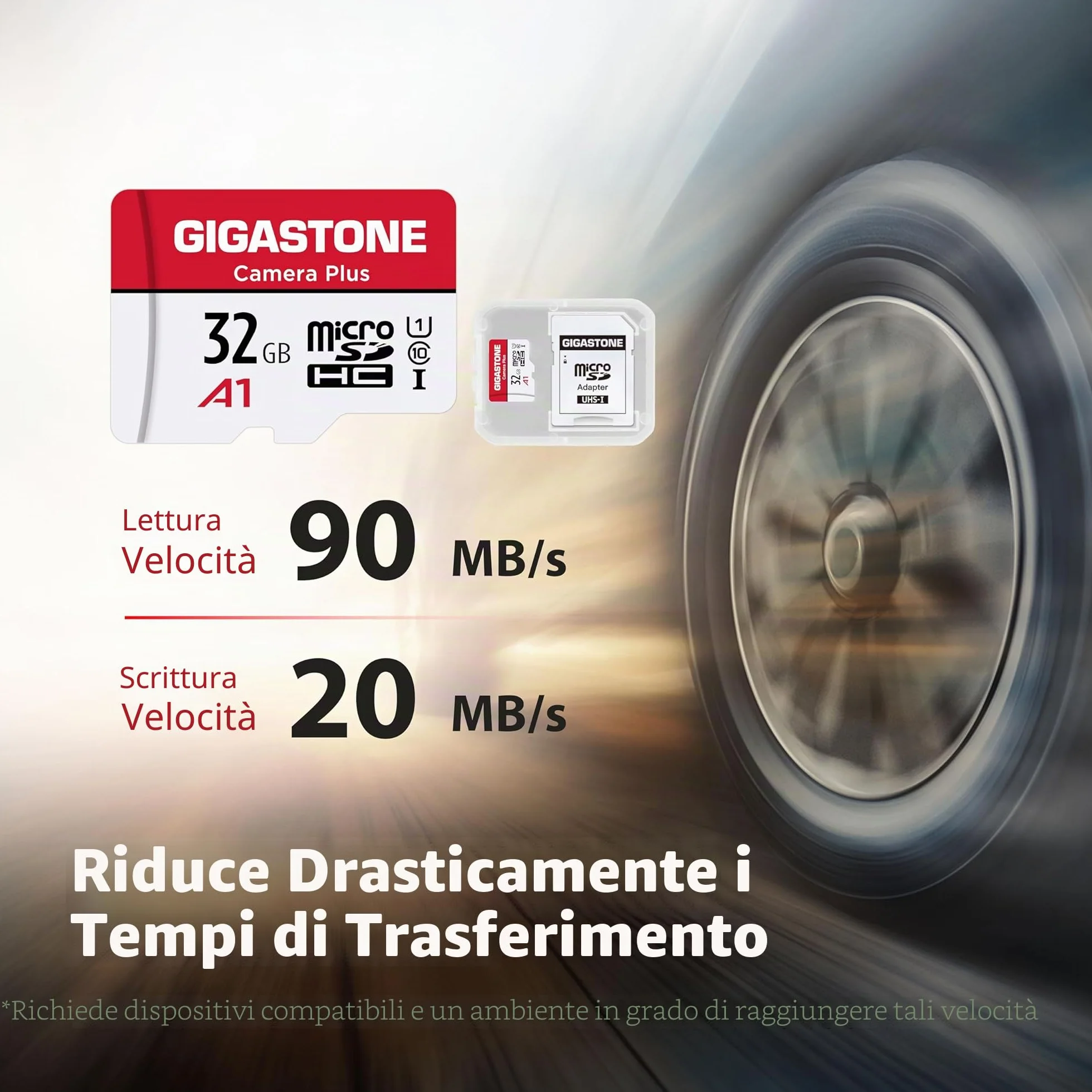 GIGASTONE Micro SD 32 GB, Camera Plus Serie, Set da 5, A1 U1 C10 UHS-1, Per GoPro Fotocamera Videocamera, Velocità Fino a 90/20 MB/Sec(R/W), con Adattatore Scheda SD