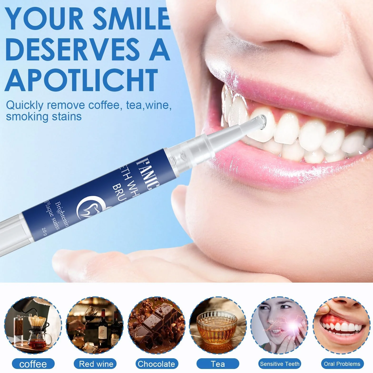 Gel Sbiancante Denti Professionale Penne Sbiancamento Denti Rimuove Macchie Portatile