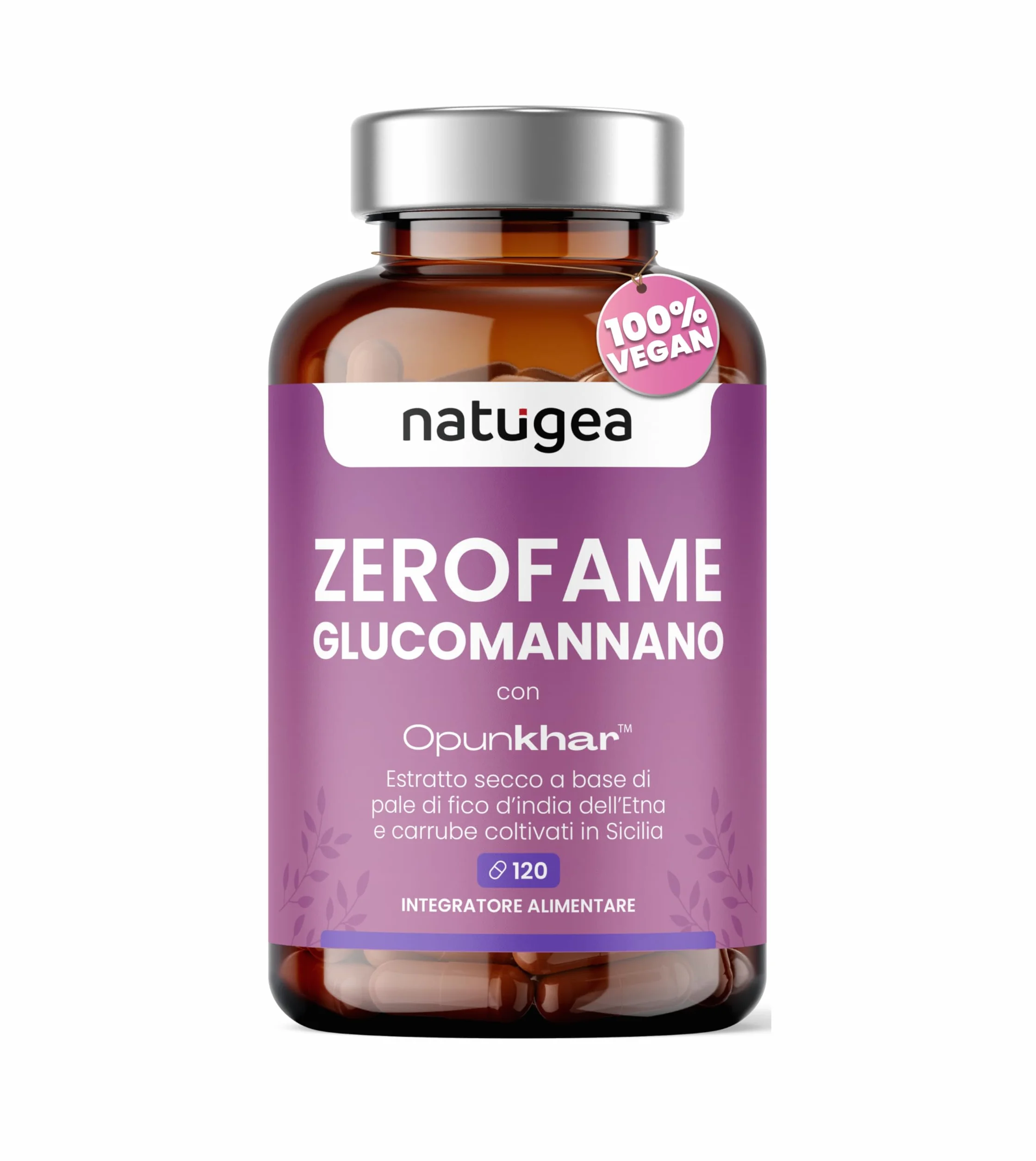 Natugea Zerofame Glucomannano Integratore Alimentare con OpunKhar, Fibra Vegetale, 120 Compresse