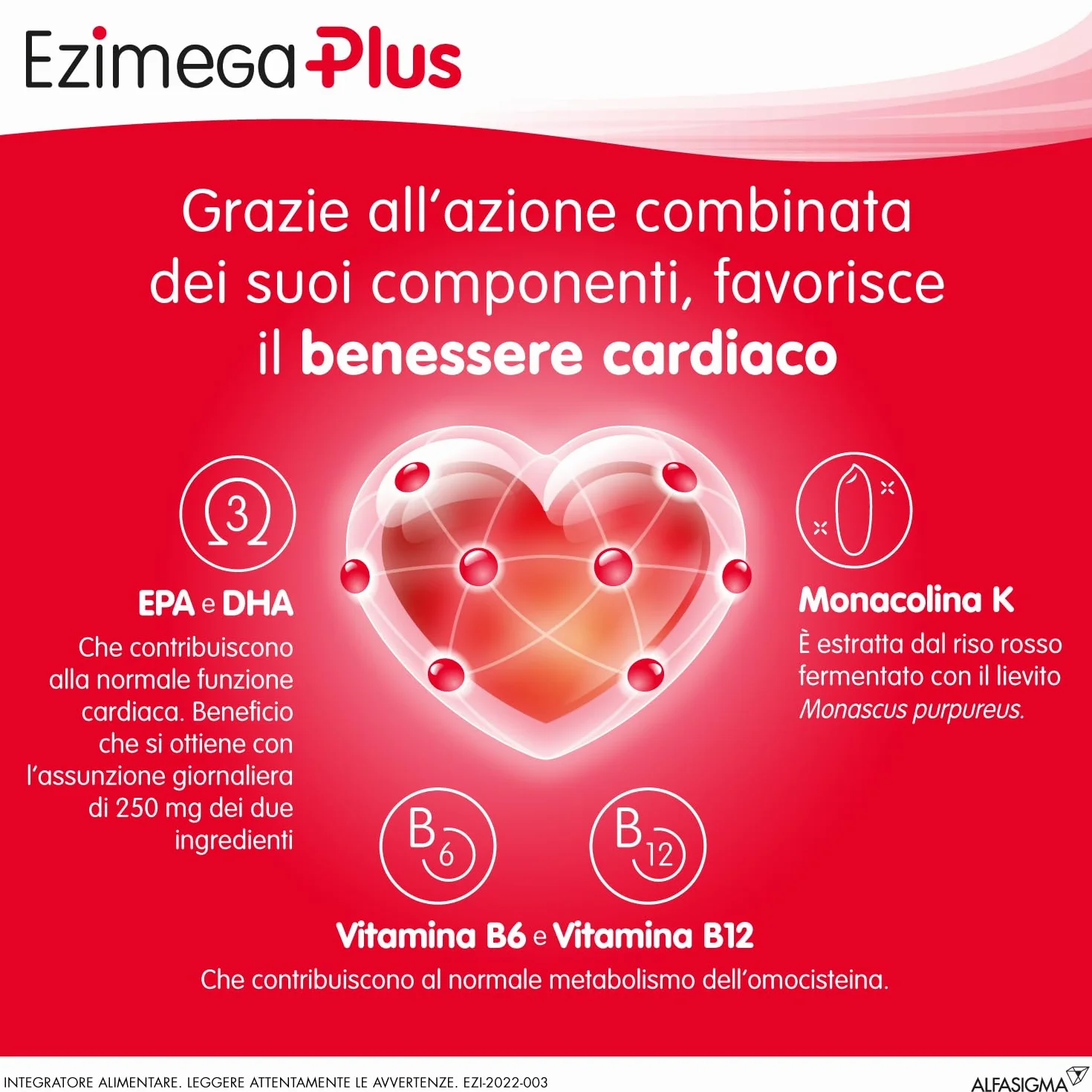 Ezimega Plus Integratore Colesterolo Omega-3 Policosanoli Resveratrolo Acido Folico Monacolina K Coenzima Q10 Vitamina B6 B12 20 Capsule