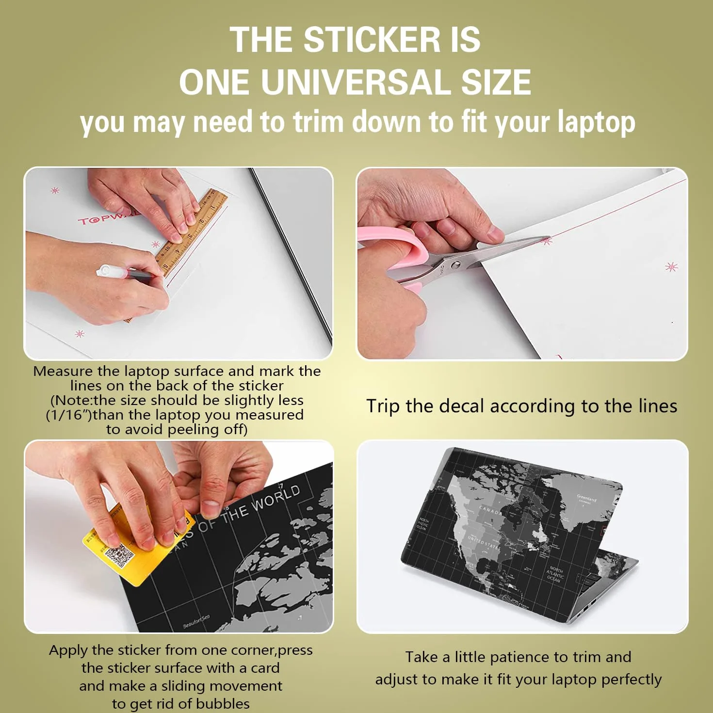 icolor Adesivo per laptop in vinile, pellicola protettiva autoadesiva per notebook da 13" 13,3" 14" 15" 15,4" 15,6 pollici, pellicole protettive per laptop, adesivi decorativi autoadesivi, protezione
