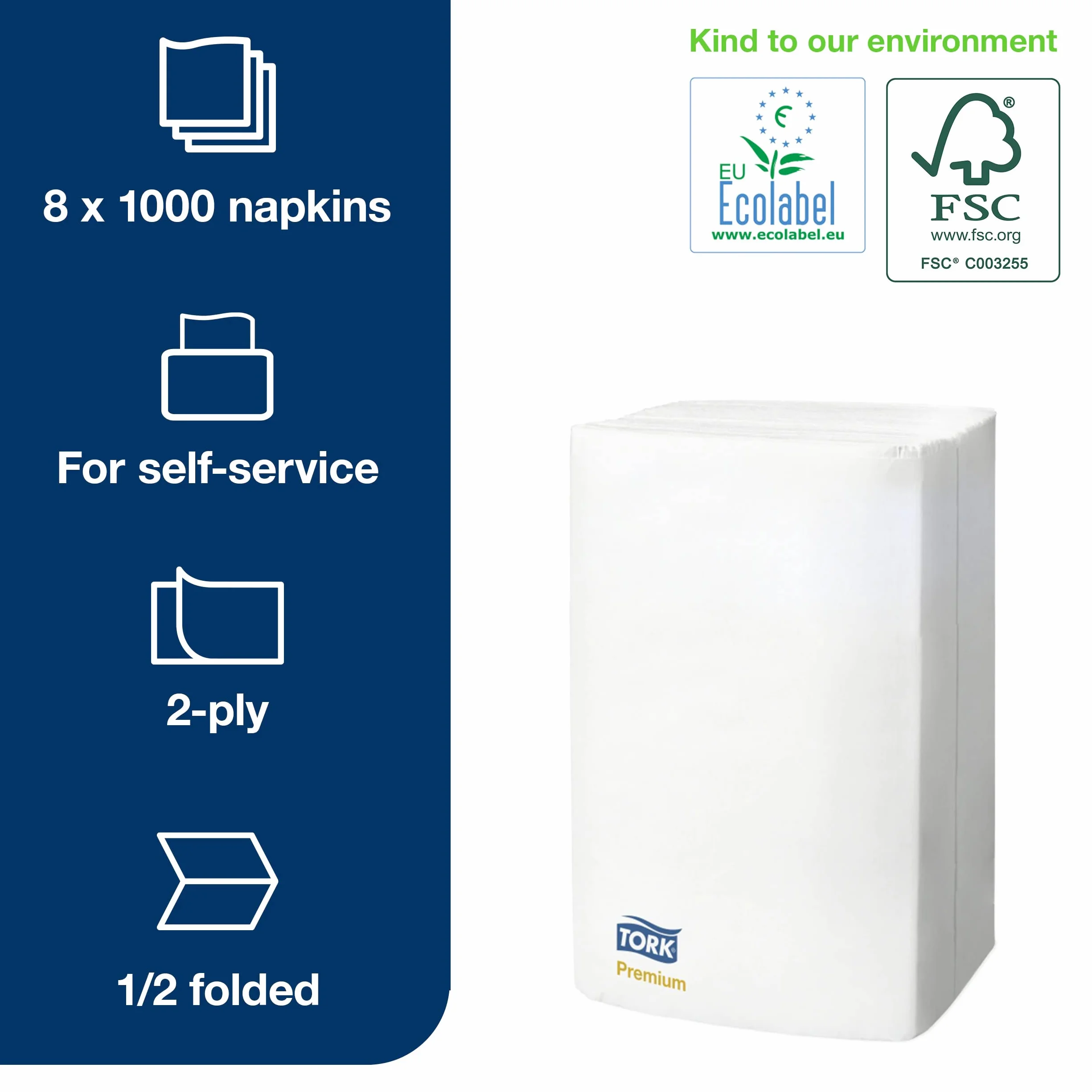Tork 15850 Tovaglioli intercalati Extra Soft Xpressnap Premium N4 2 veli 8 pacchi x 1000 8000pz 21,3 cm x 16,5 cm bianco