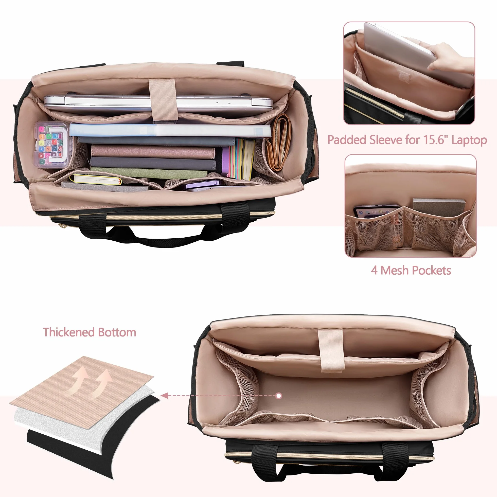 Borsa per Insegnanti con tasca a Fisarmonica per L'organizzazione dei file, Grande Borsa da Lavoro per Insegnanti per Donne, Nero (Design Brevettato)