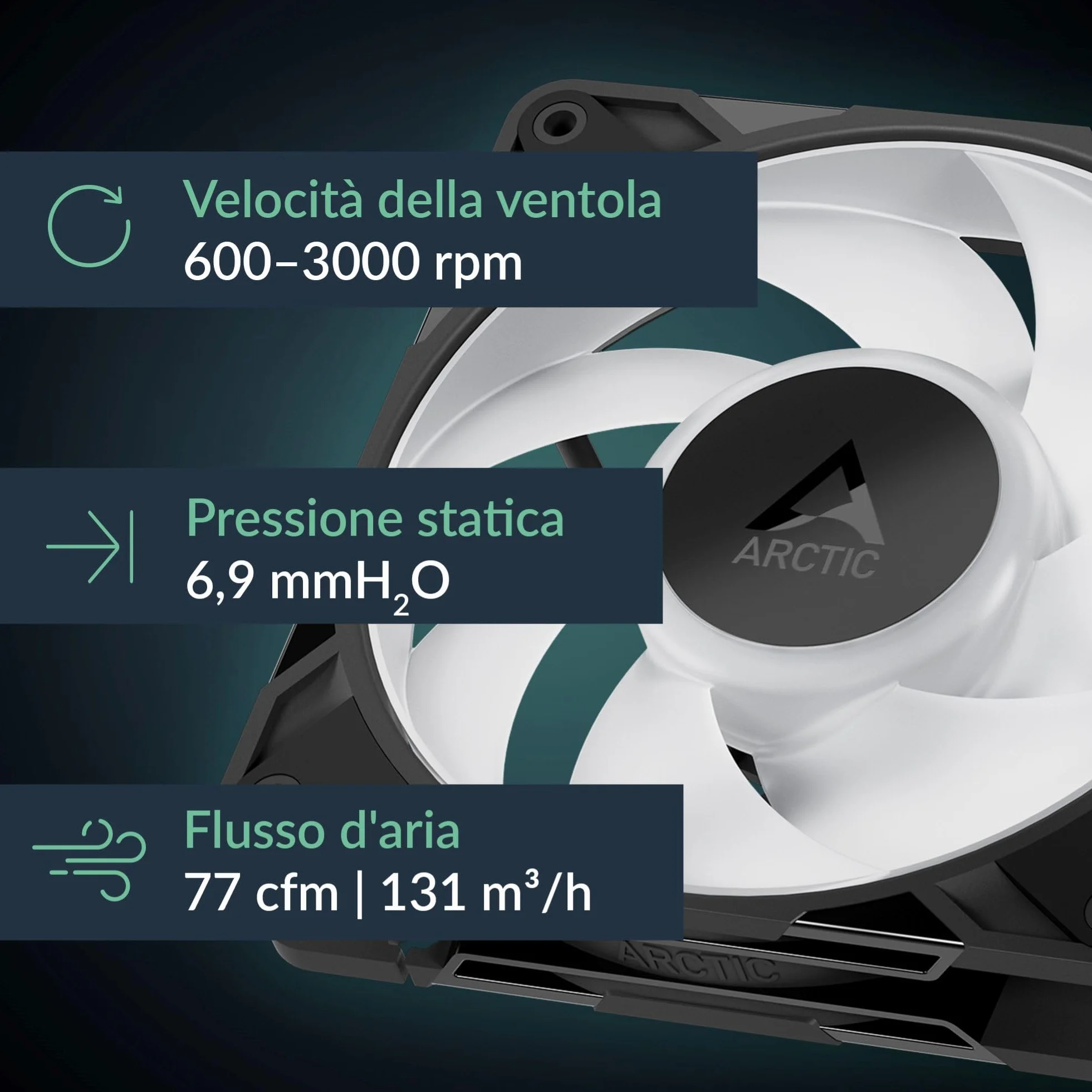 ARCTIC P12 Pro A-RGB 120mm PWM ventola 400-3000 rpm 5V Digital RGB cuscinetto fluidodinamico 4-Pin Nero 3 Pezzi