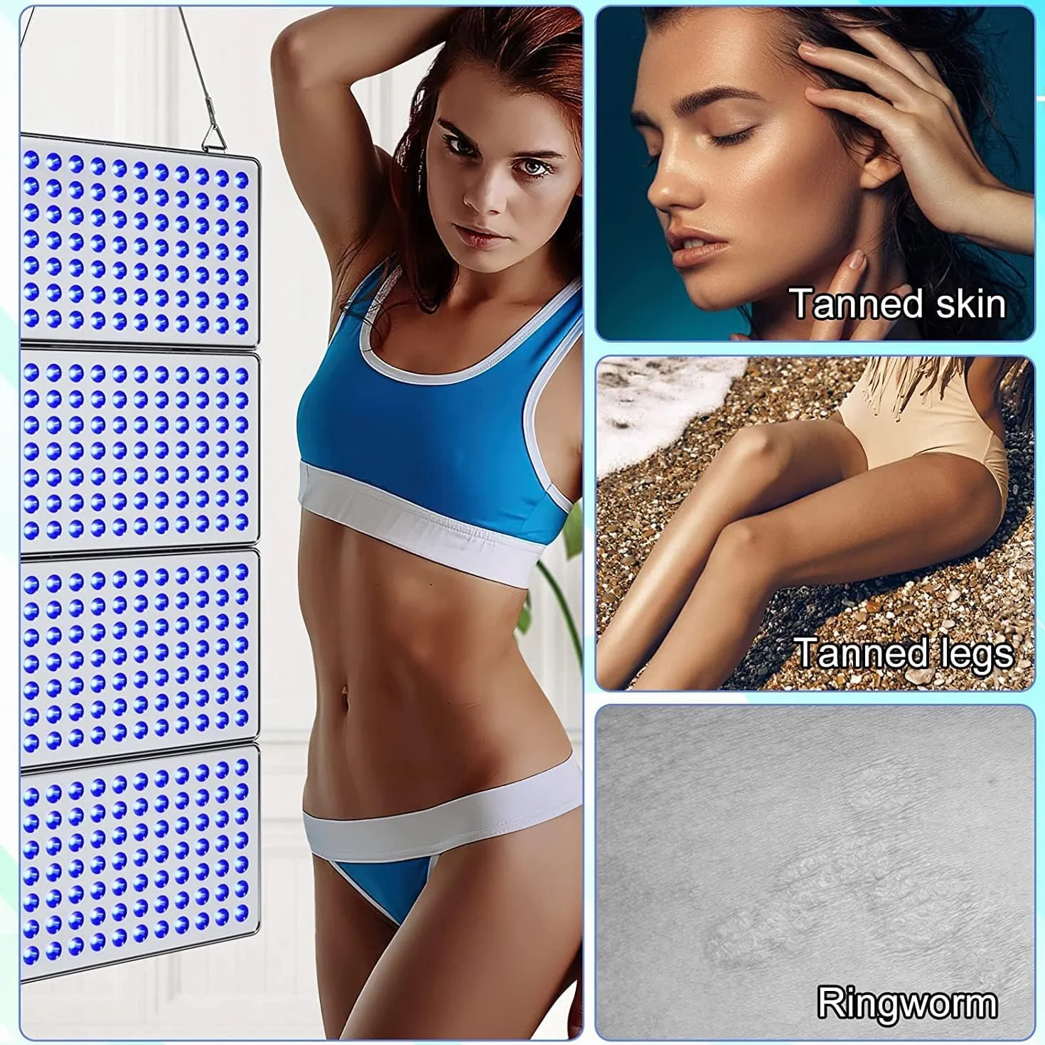 Lampada Abbronzante Viso 48W 384 LED Pieghevole Solarium Protezione Occhi Grigio