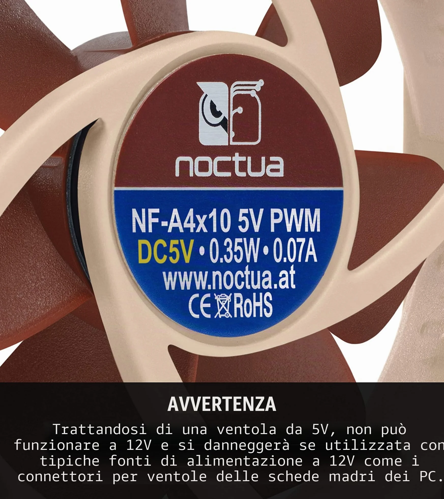 Noctua NF-A4x10 5V PWM, Ventola Silenziosa di Qualità Premium con Cavo Adattatore USB, 4-Pin, Versione da 5V (40x10 mm, Marrone)