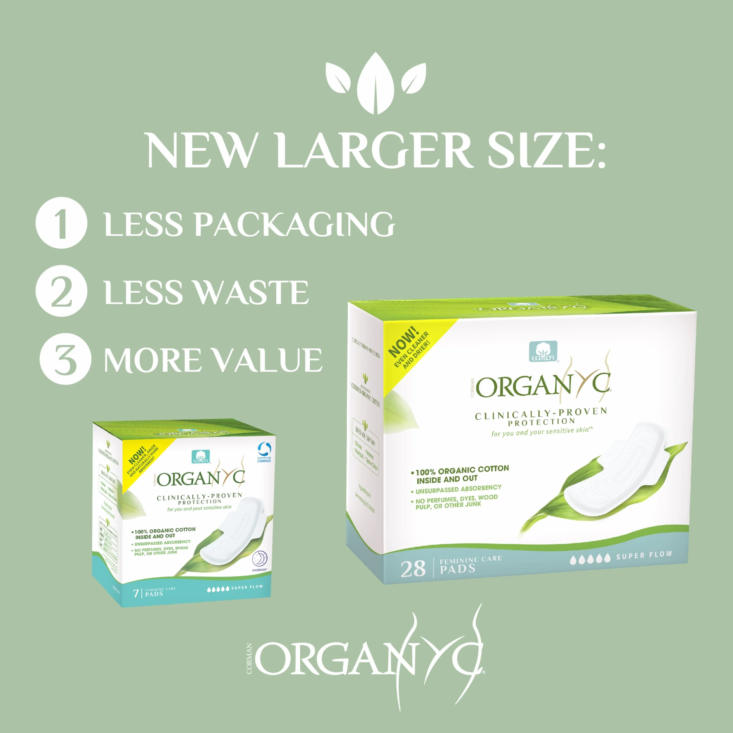 Organyc Assorbenti femminili 100% cotone biologico notte flusso pesante super assorbenza 28 pezzi