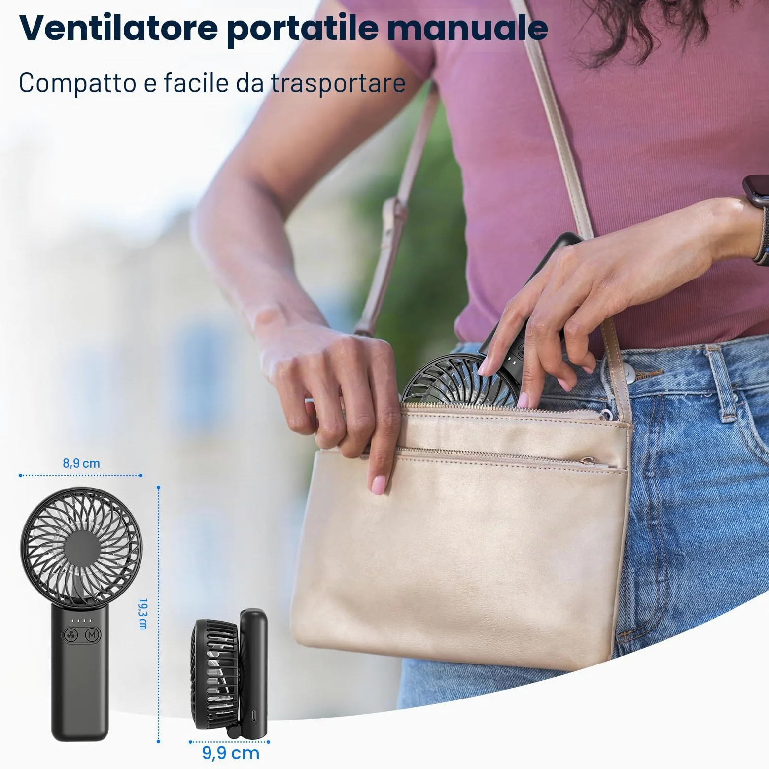 HandFan 5200mAh Mini Ventilatore Portatile con Power Bank, Ventilatore Personale Ricaricabile USB, Potente Ventilatore Piccolo, Ventilatore a Batteria, per Viaggi Concerti Disney Nero