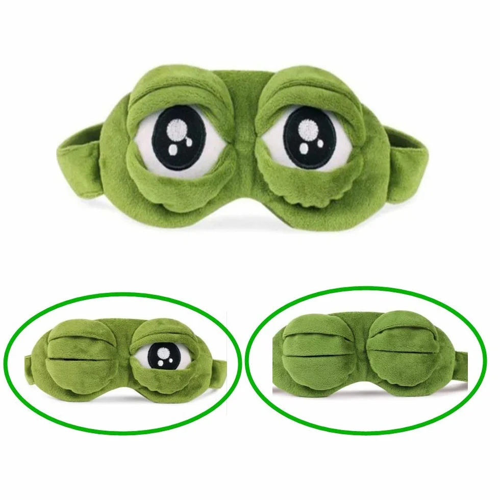Mascherina per Dormire Fluff Divertente Cartone Animato Rana Copricapo Maschera di Viaggio del Sonno (Verde)