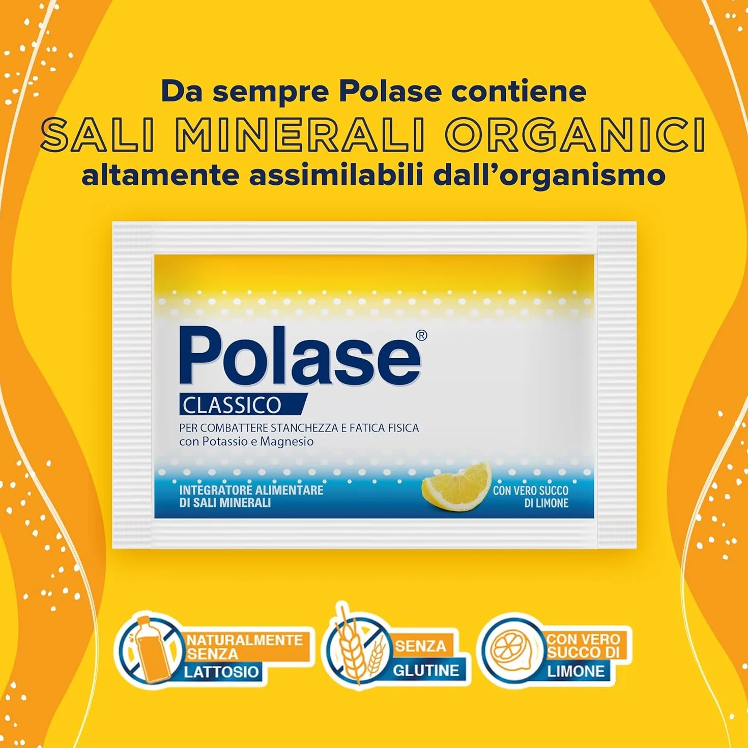 Polase Classico Magnesio e Potassio Integratore Alimentare Stanchezza Fisica Sali Minerali Gusto Limone 24 Bustine