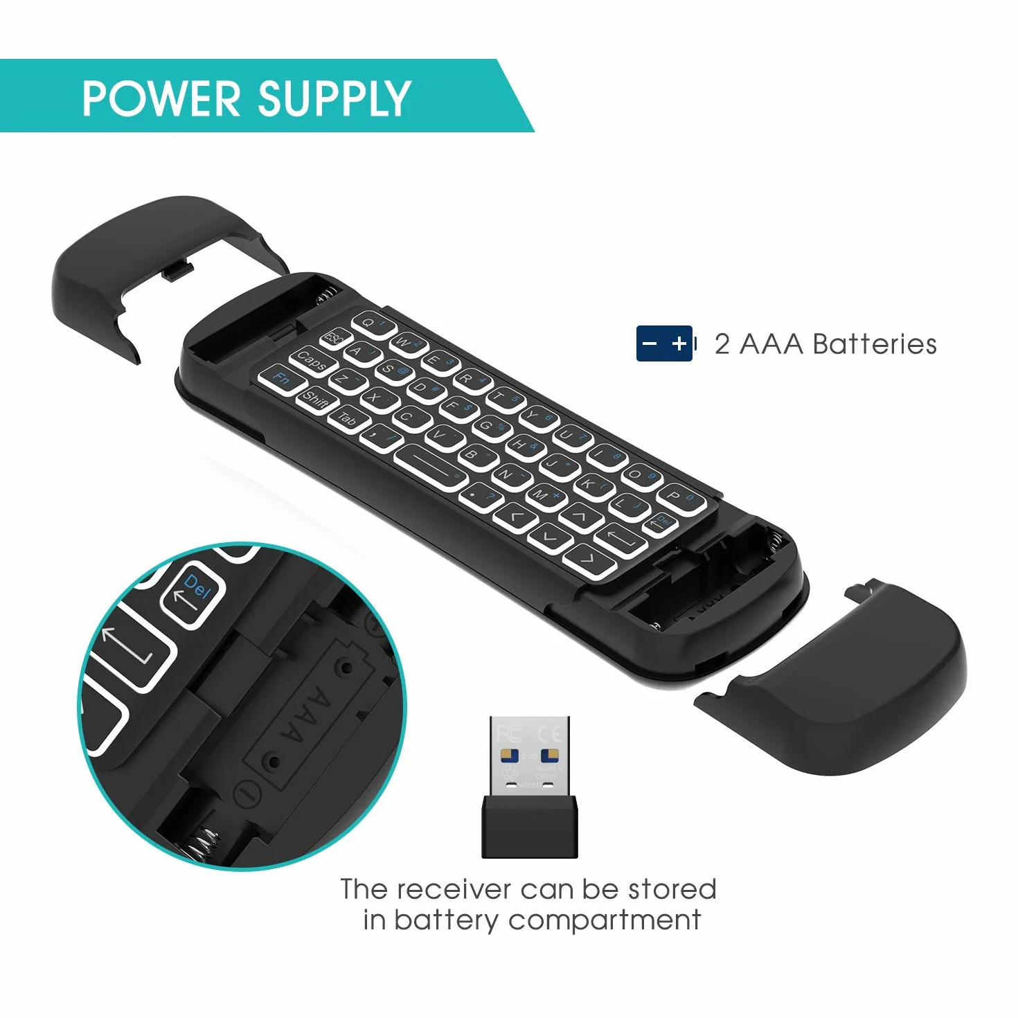 Rii Mini MX6+ (Wireless + IR) - Telecomando con Mouse giroscopico, Tastiera retroilluminata e Microfono integrati per Smart TV Android, TV Box, PC Windows e Mac