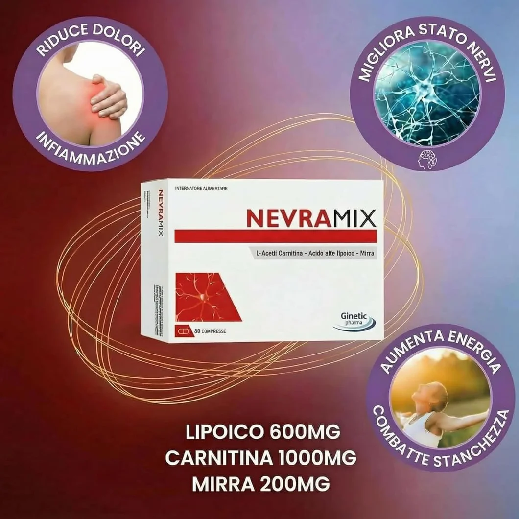 NEVRAMIX Integratore Acido Alfa Lipoico, Carnitina e Mirra per Benessere Sistema Nervoso 20 Compresse