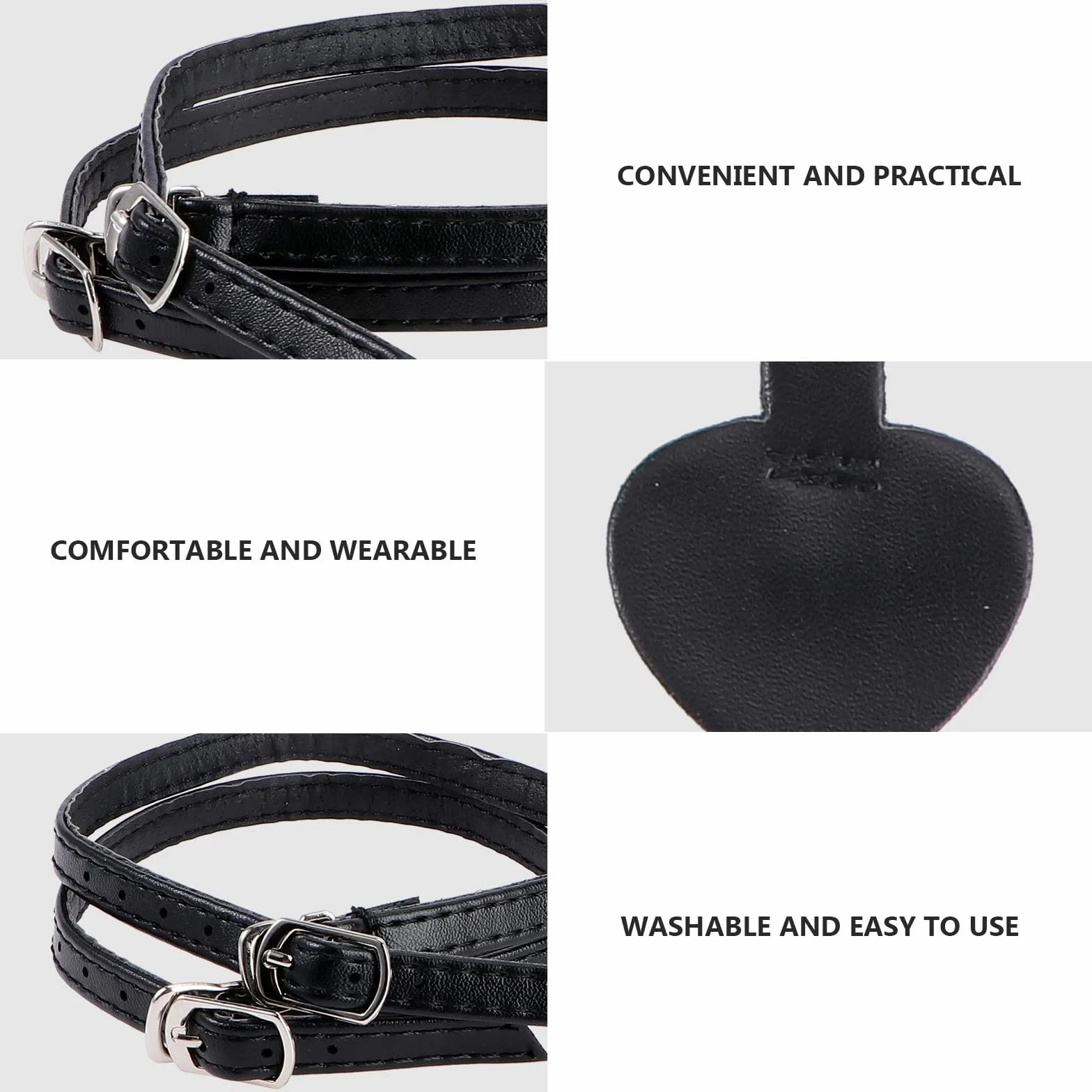 Set 2 Pezzi Cinturini per Scarpe Tacchi Alti in Pu Nero Opaco, Rivestimento Anti-allentamento Tallone e Lacci alla Caviglia Staccabili