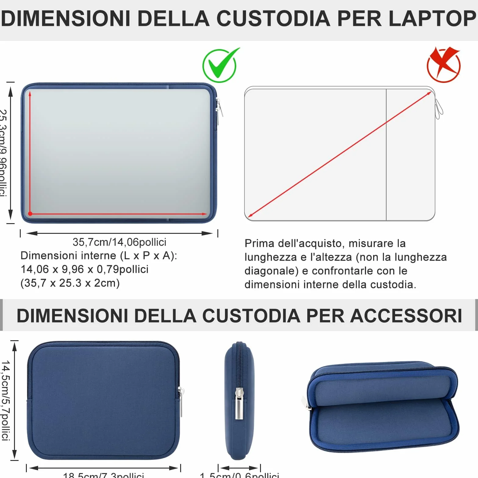 RAINYEAR Custodia per laptop da 15 pollici con tasca e sacchetto porta accessori, compatibile con MacBook Pro da 15,4 pollici (modelli A1938, A1707, A1990) e Chromebook da 15 pollici, Blu Navy