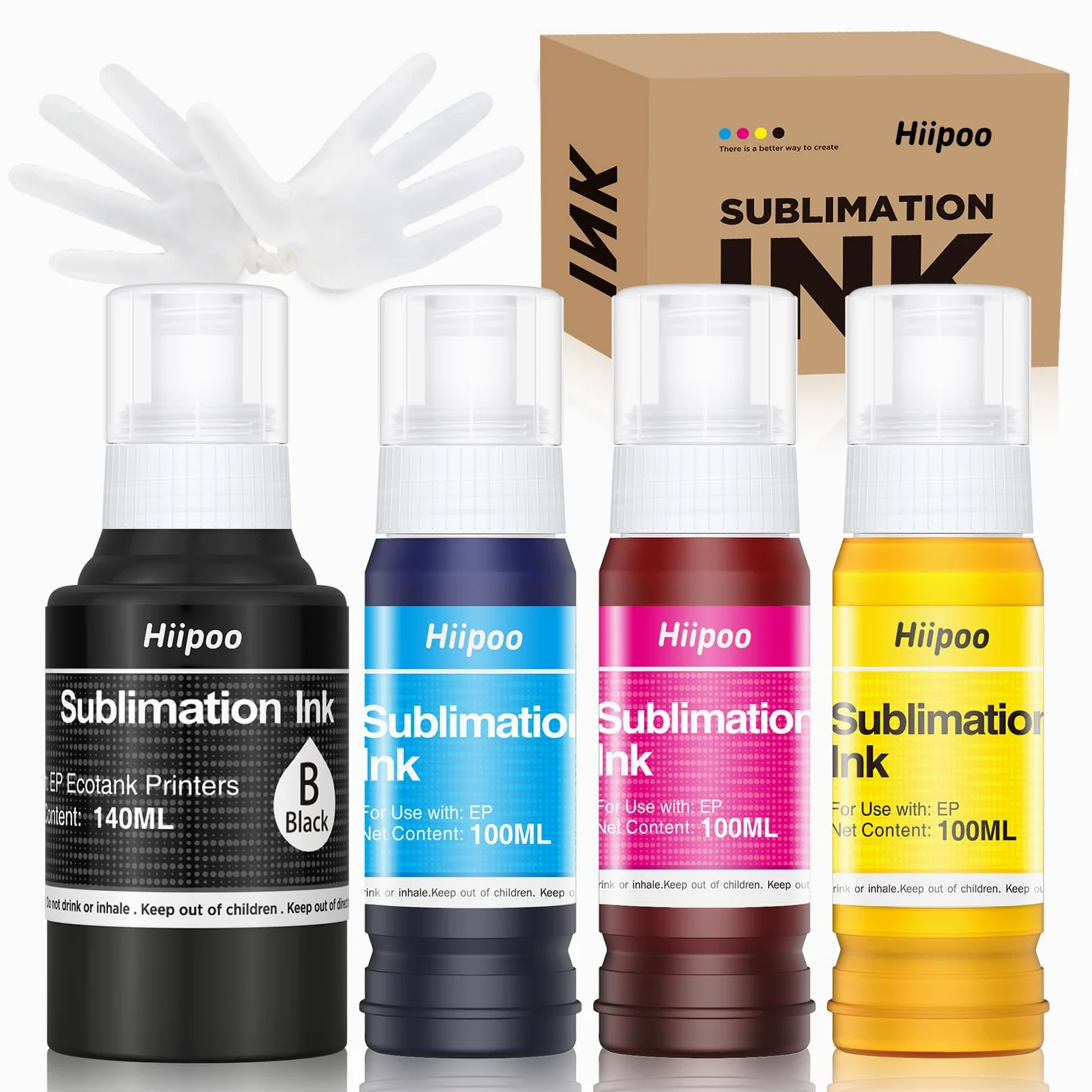 Hiipoo Bottiglie di inchiostro a sublimazione ricaricabili da 440 ml, compatibili con stampanti a getto d'inchiostro Epson ET2400, ET2720, ET2760, ET2750, ET4800, ET-2800, ET-2803, ET-2850, stampa a
